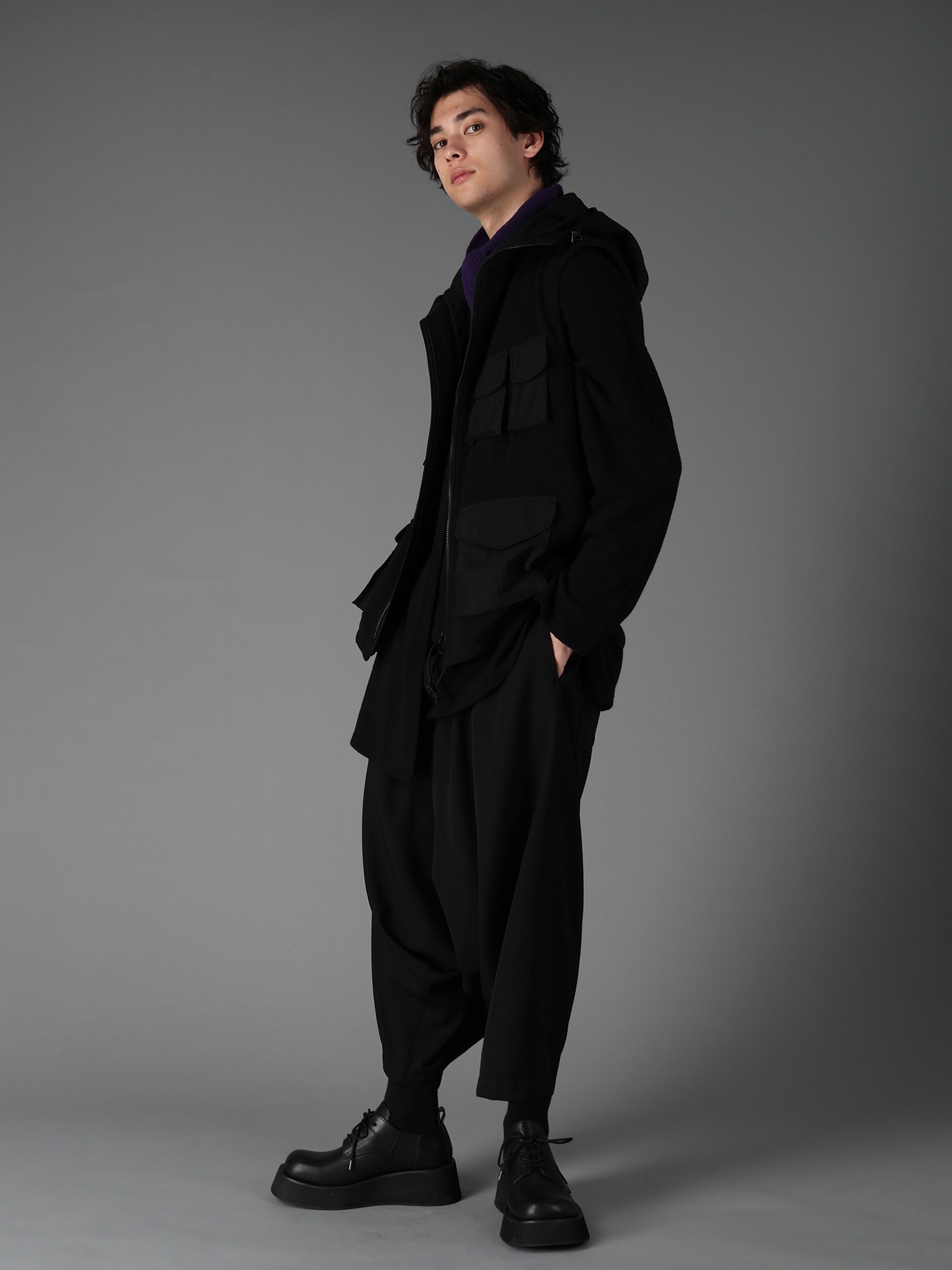 WOOL GABARDINE SAROUEL PANTS