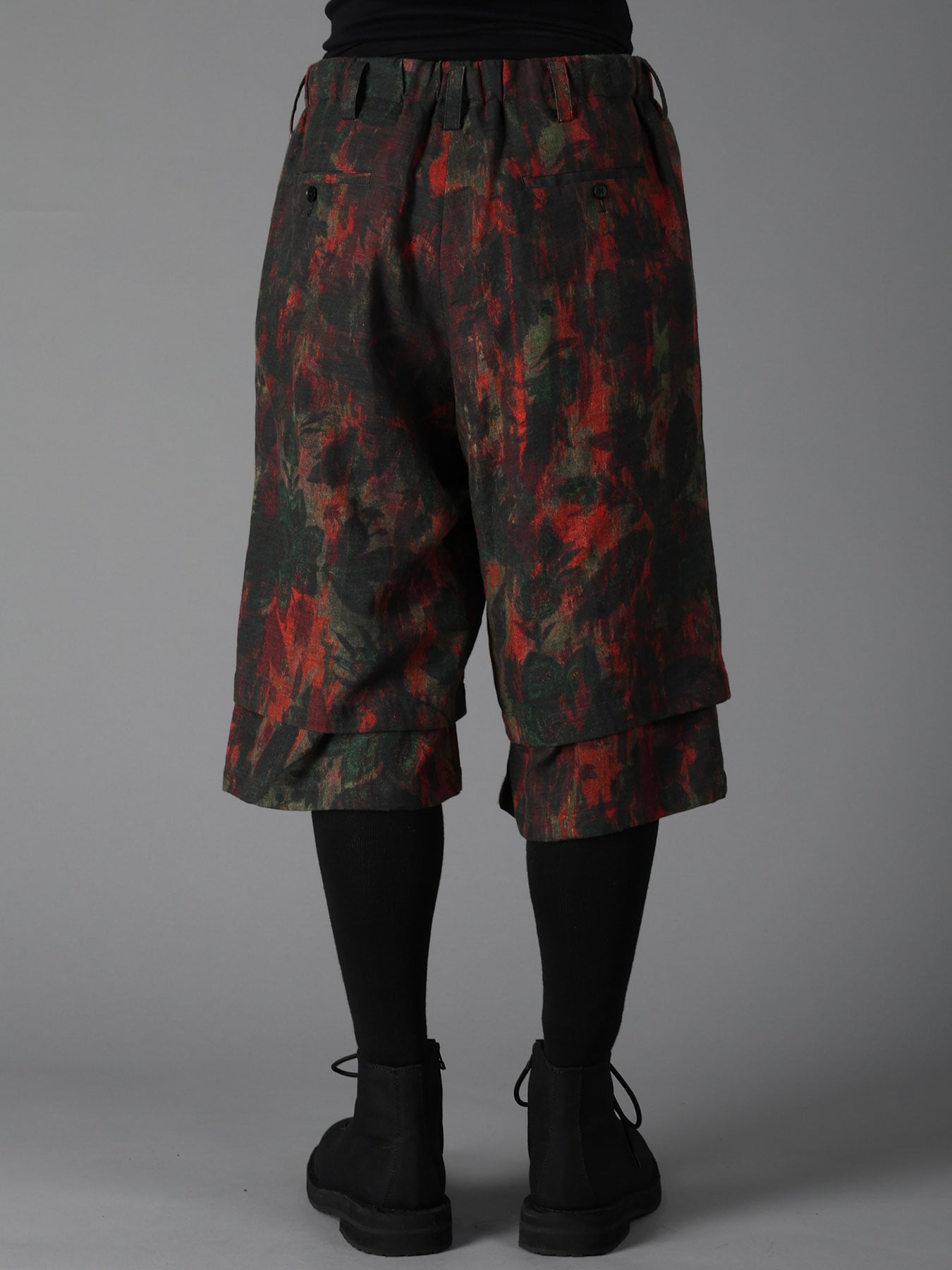 COTTON WOOL VIYELLA SHADOW FLORAL PATTERN DOUBLE LAYER HALF PANTS
