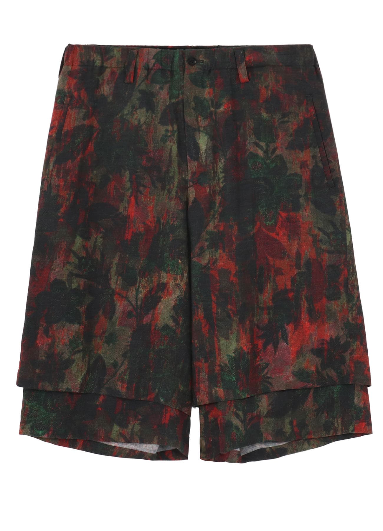 COTTON WOOL VIYELLA SHADOW FLORAL PATTERN DOUBLE LAYER HALF PANTS