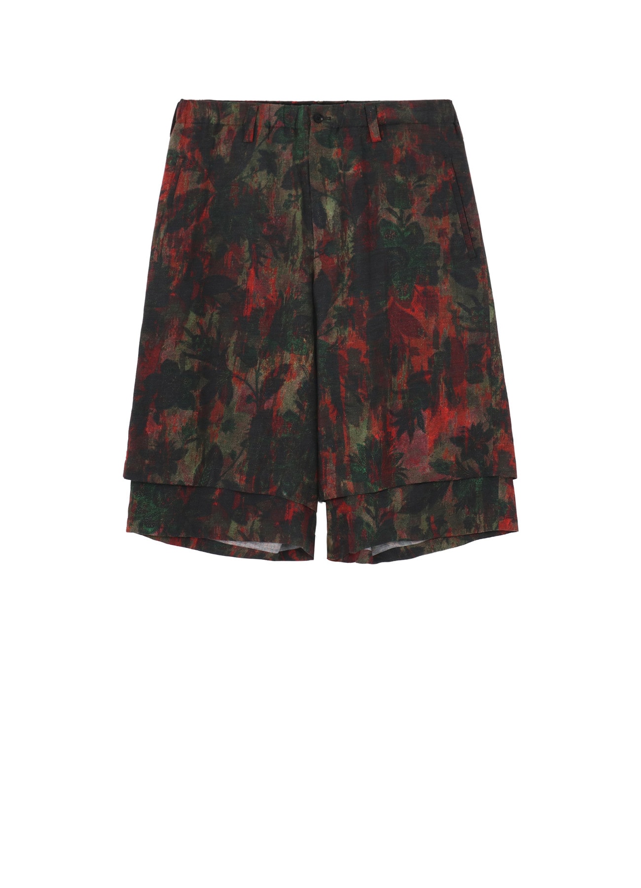 COTTON WOOL VIYELLA SHADOW FLORAL PATTERN DOUBLE LAYER HALF PANTS