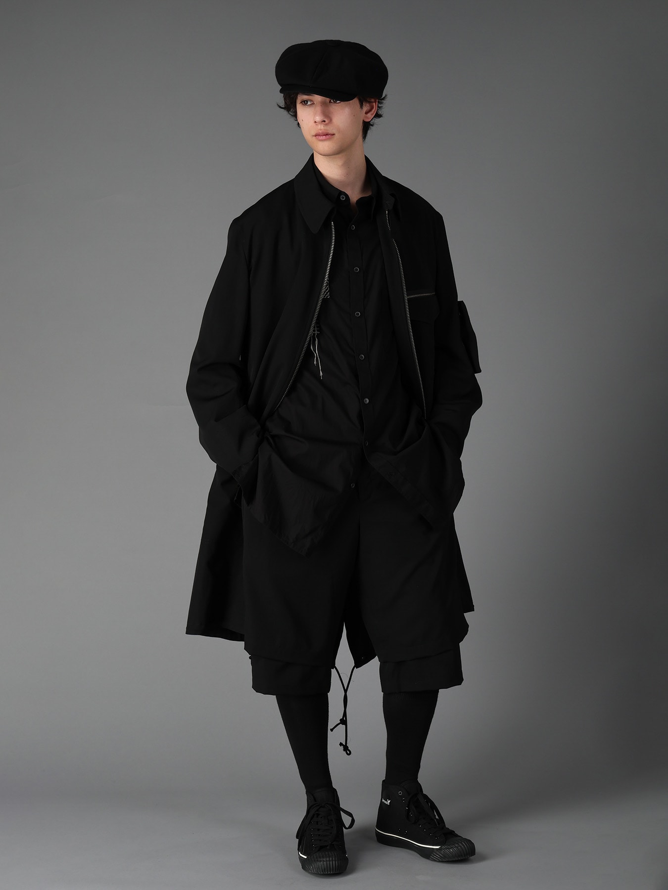 WOOL GABARDINE DOUBLE LAYER HALF PANTS