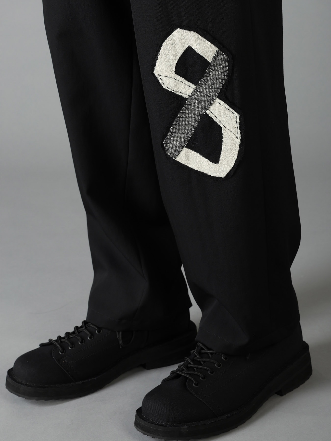 WOOL GABARDINE APPLIQUE DRAWSTRING PANTS