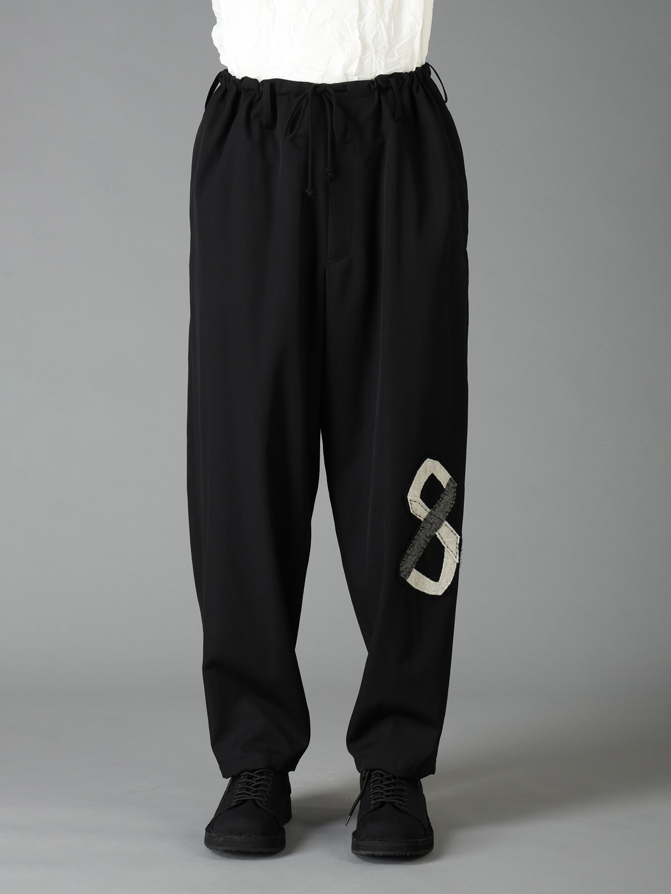 WOOL GABARDINE APPLIQUE DRAWSTRING PANTS