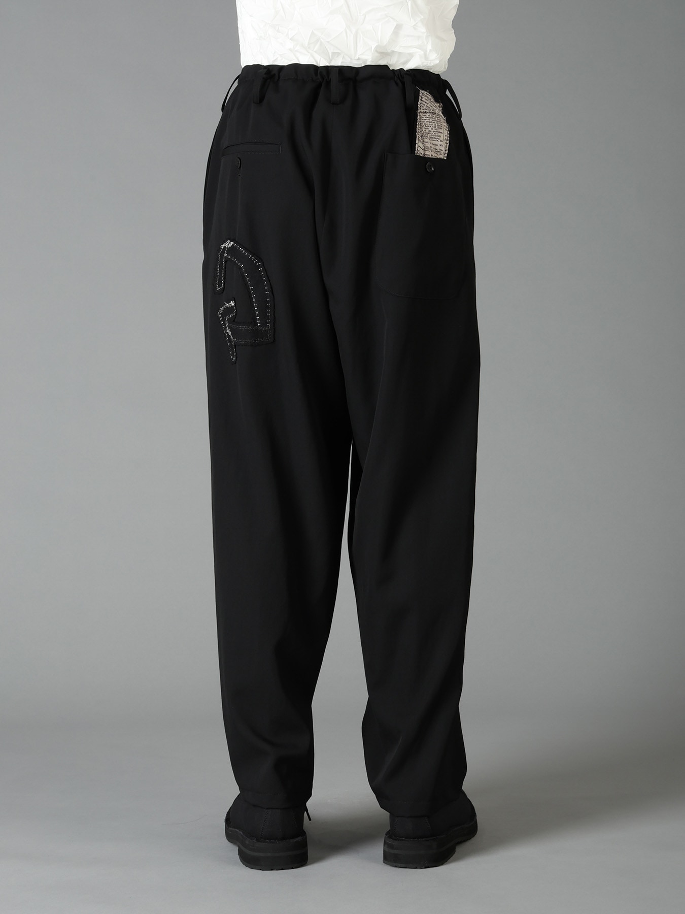 WOOL GABARDINE APPLIQUE DRAWSTRING PANTS