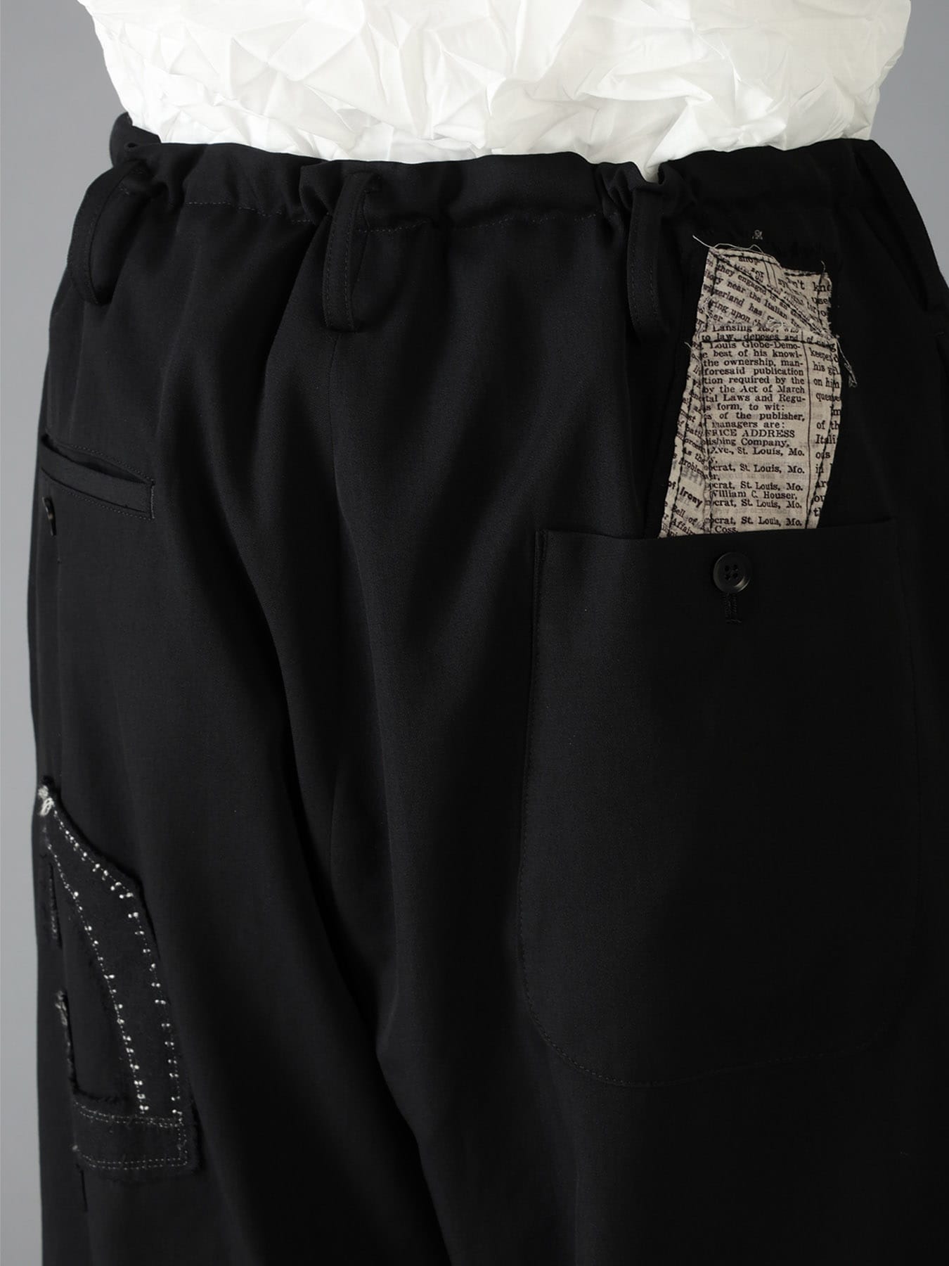 WOOL GABARDINE APPLIQUE DRAWSTRING PANTS