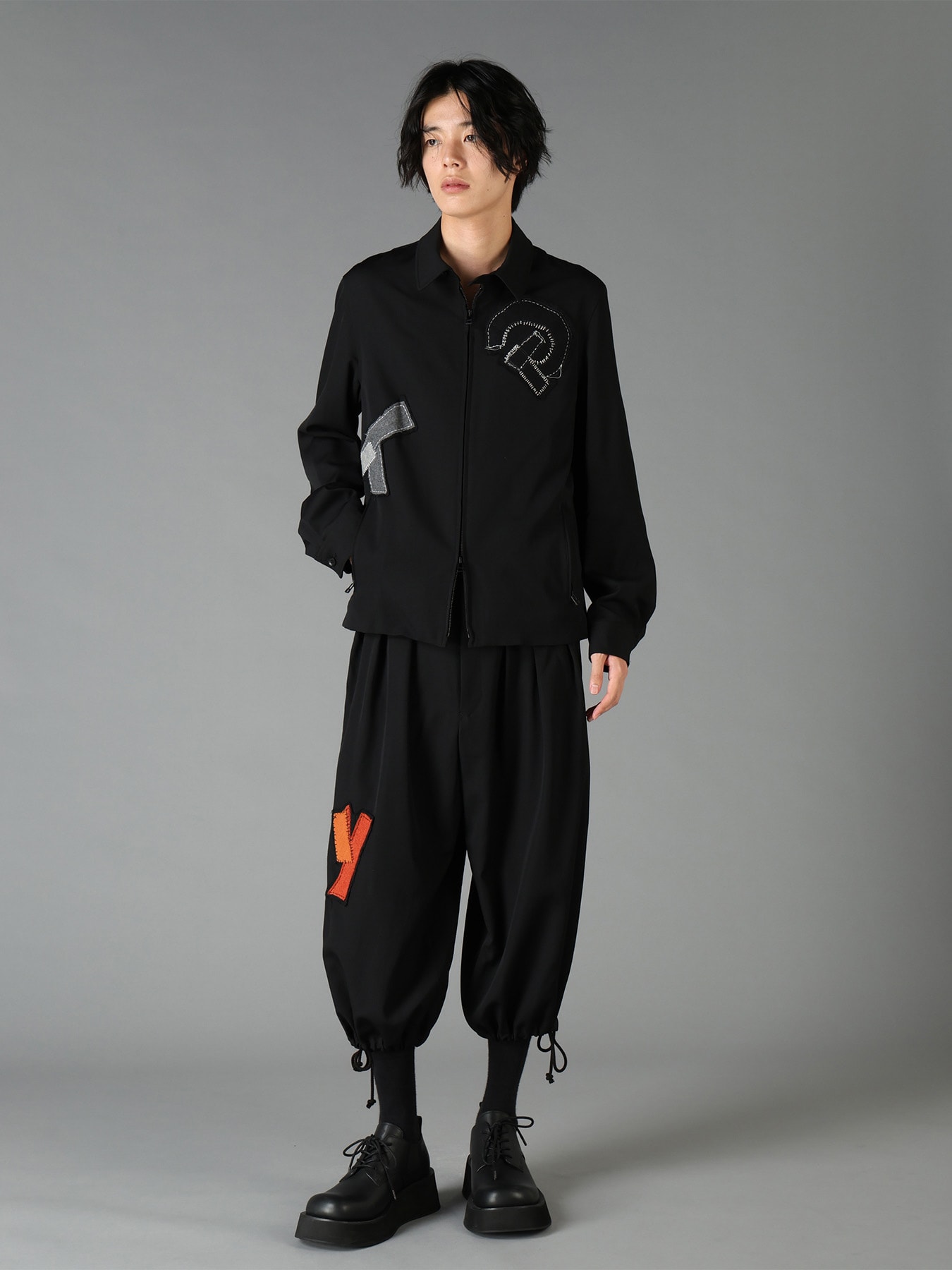 WOOL GABARDINE APPLIQUE BALLOON PANTS