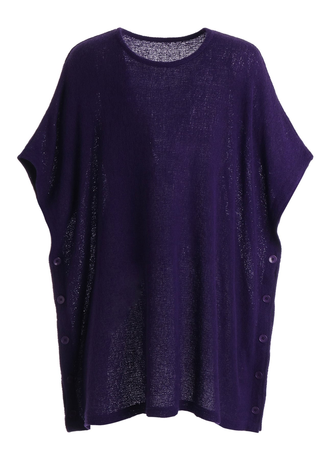 SPIDER WEB KNIT SIDE-BUTTON BIG SHORT-SLEEVED T