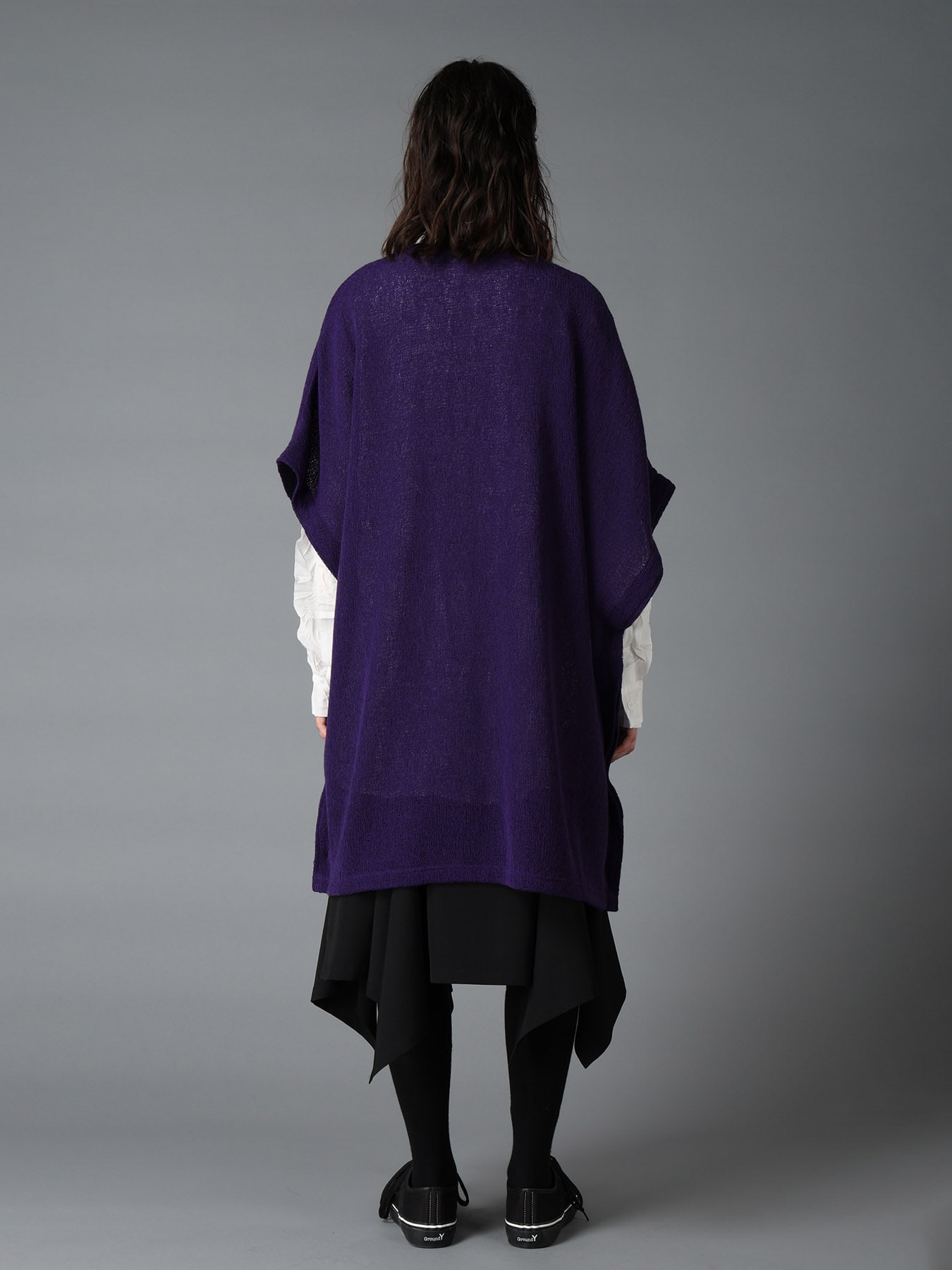 SPIDER WEB KNIT SIDE-BUTTON BIG SHORT-SLEEVED T