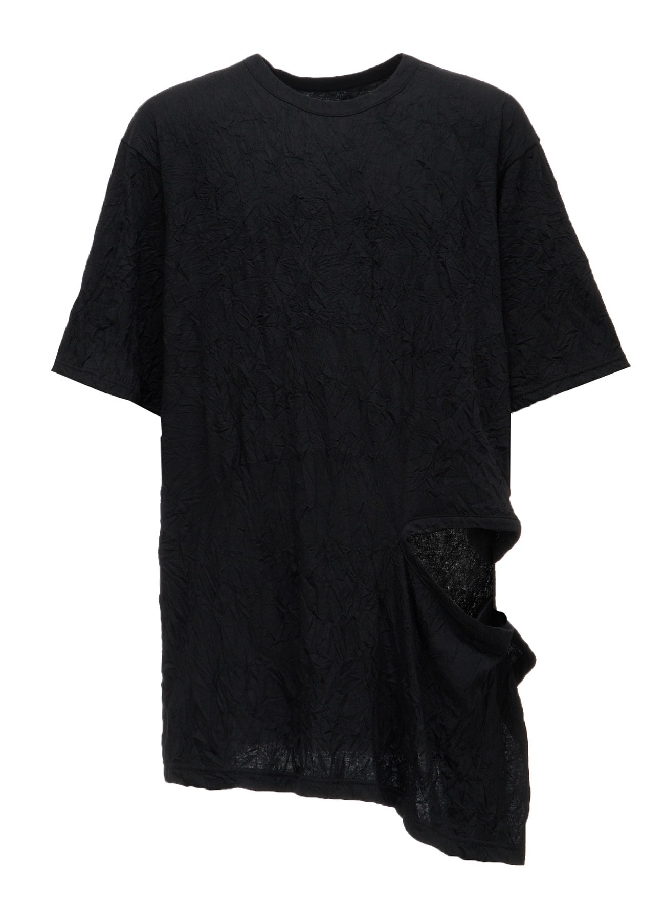 CATCH WASHER WRINKLE JERSEY LEFT SIDE CUT OUT SHORT SLEEVED T