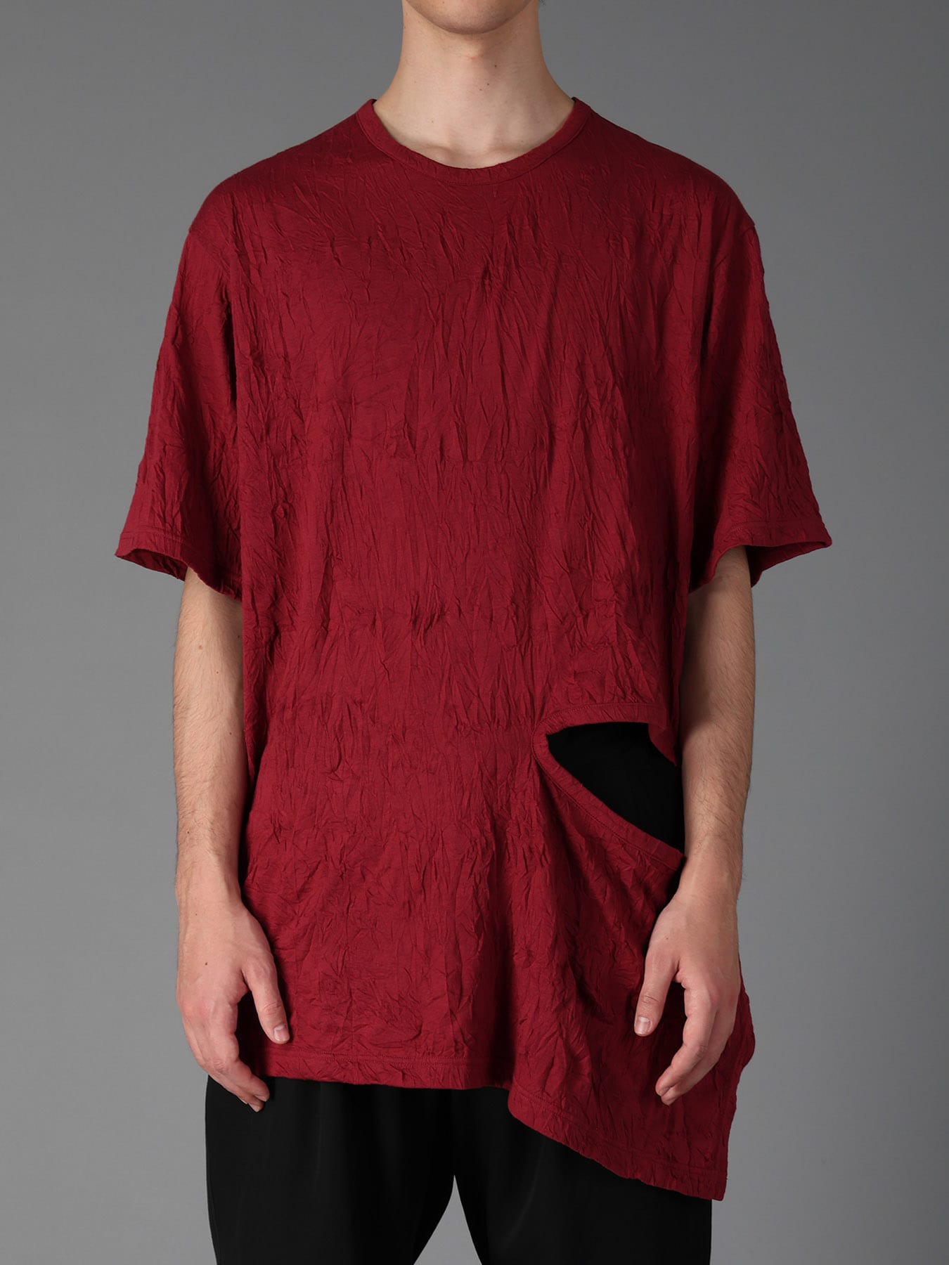 CATCH WASHER WRINKLE JERSEY LEFT SIDE CUT OUT SHORT SLEEVED T