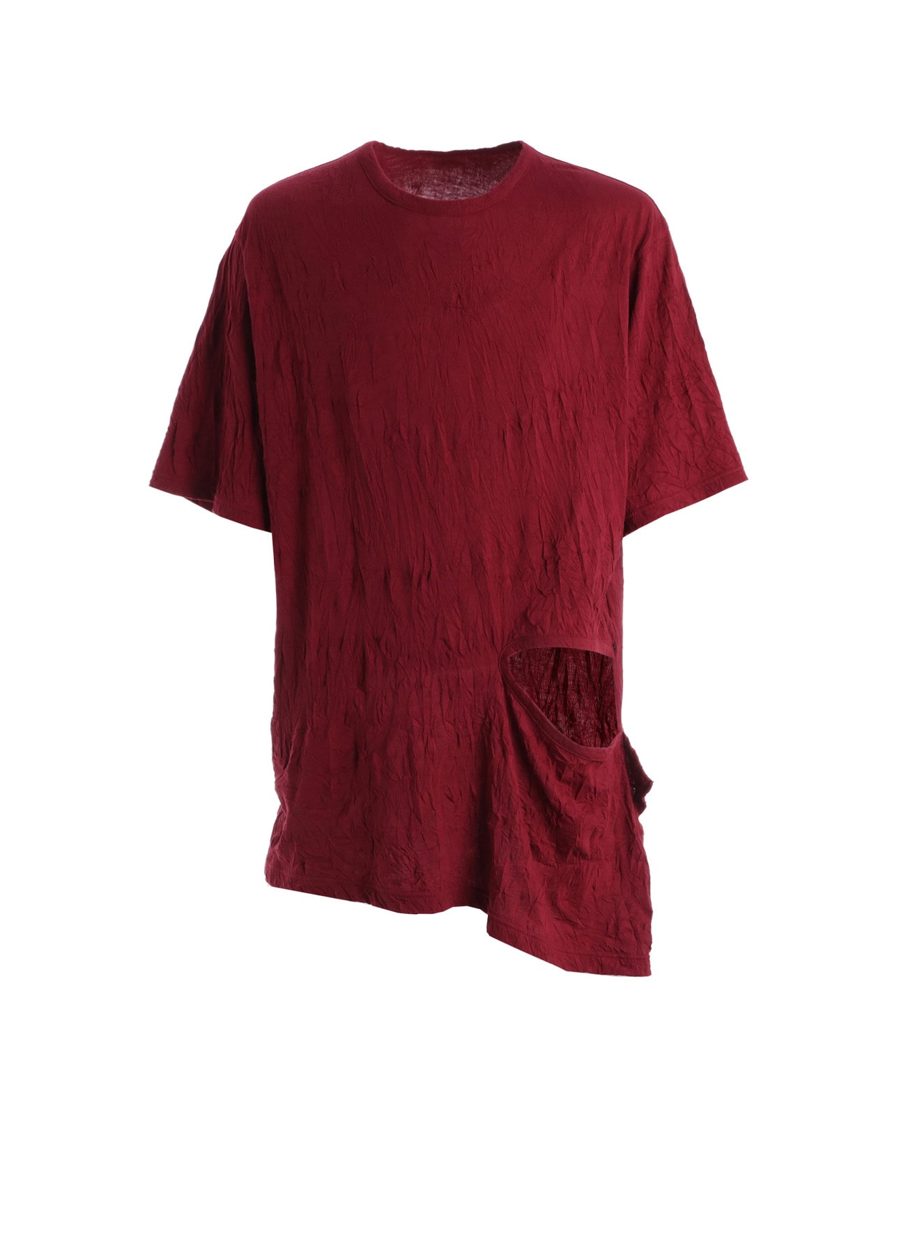 CATCH WASHER WRINKLE JERSEY LEFT SIDE CUT OUT SHORT SLEEVED T