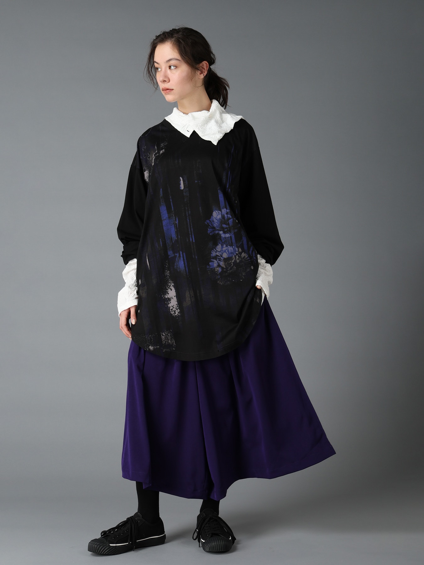 FLORAL STRIPED & COTTON JERSEY JUMBO LONG-SLEEVED T-SHIRT