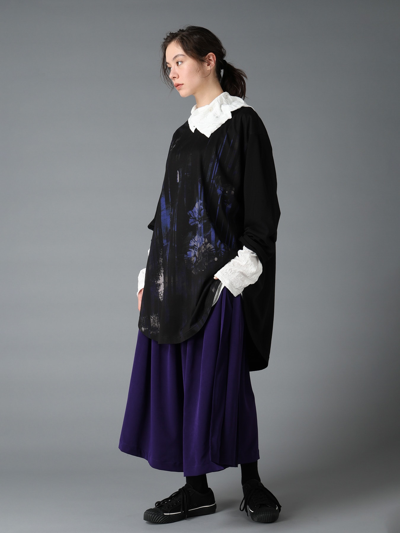 FLORAL STRIPED & COTTON JERSEY JUMBO LONG-SLEEVED T-SHIRT