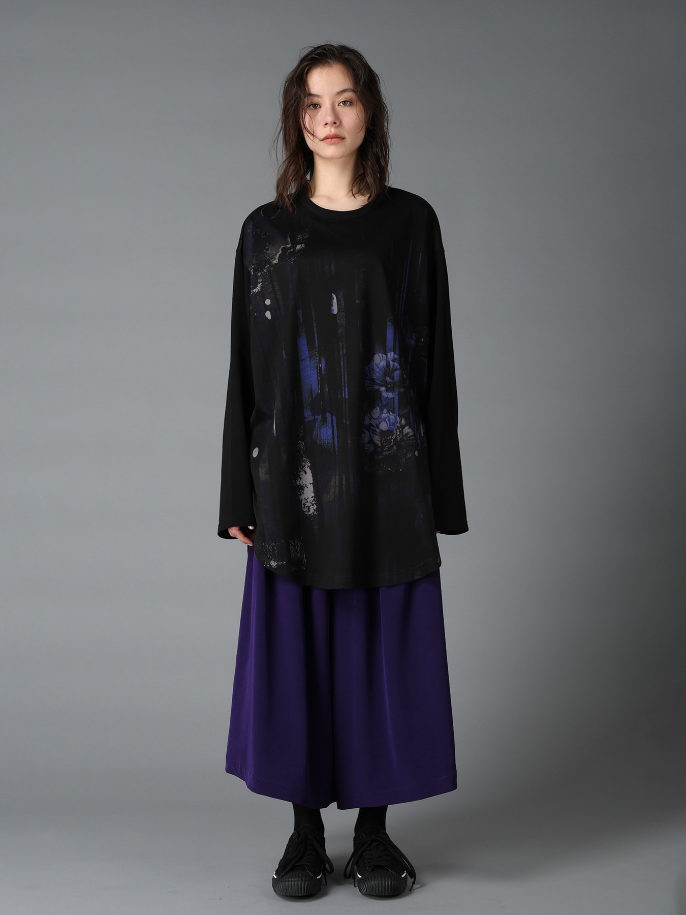 FLORAL STRIPED & COTTON JERSEY JUMBO LONG-SLEEVED T-SHIRT