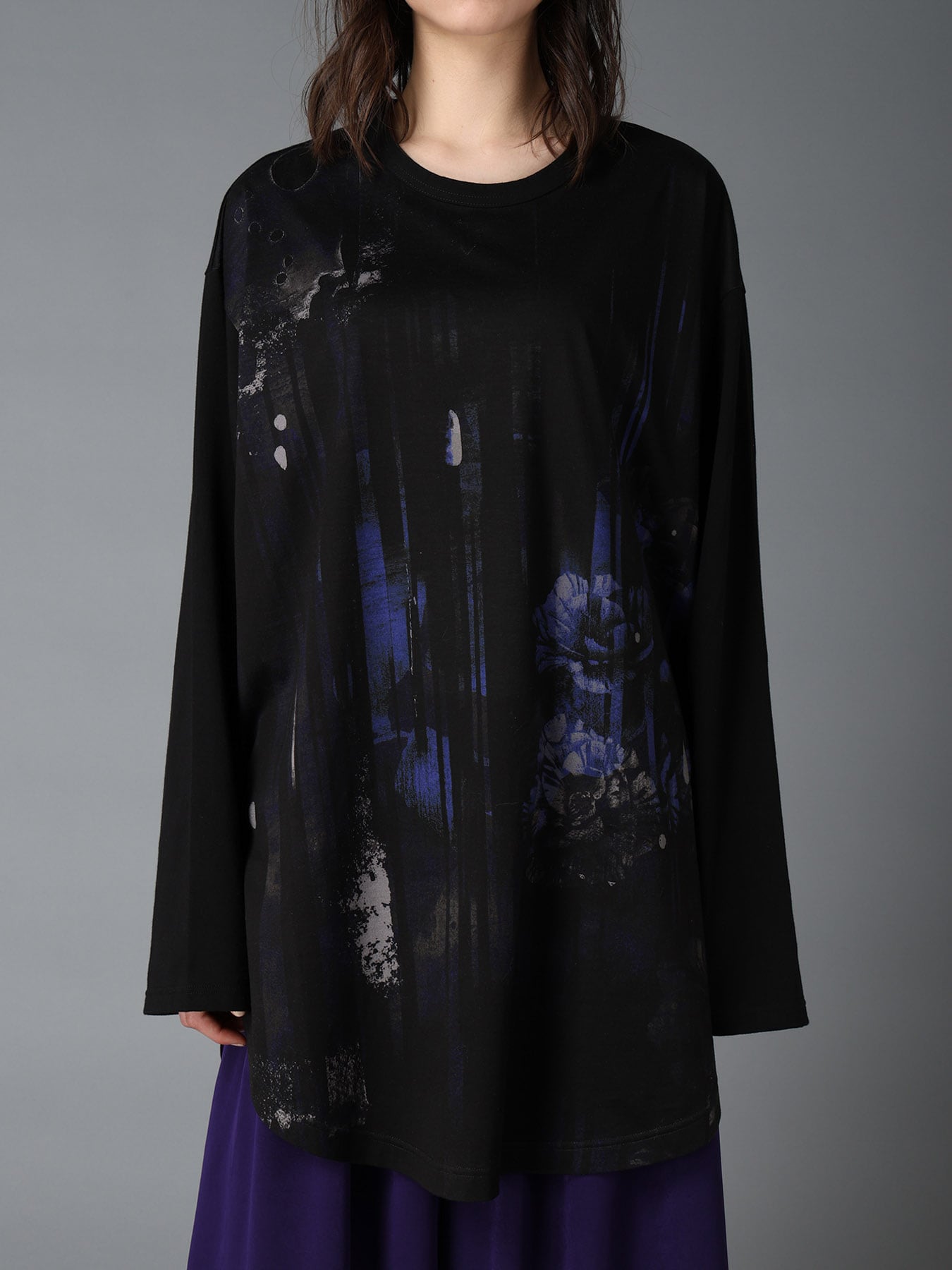 FLORAL STRIPED & COTTON JERSEY JUMBO LONG-SLEEVED T-SHIRT