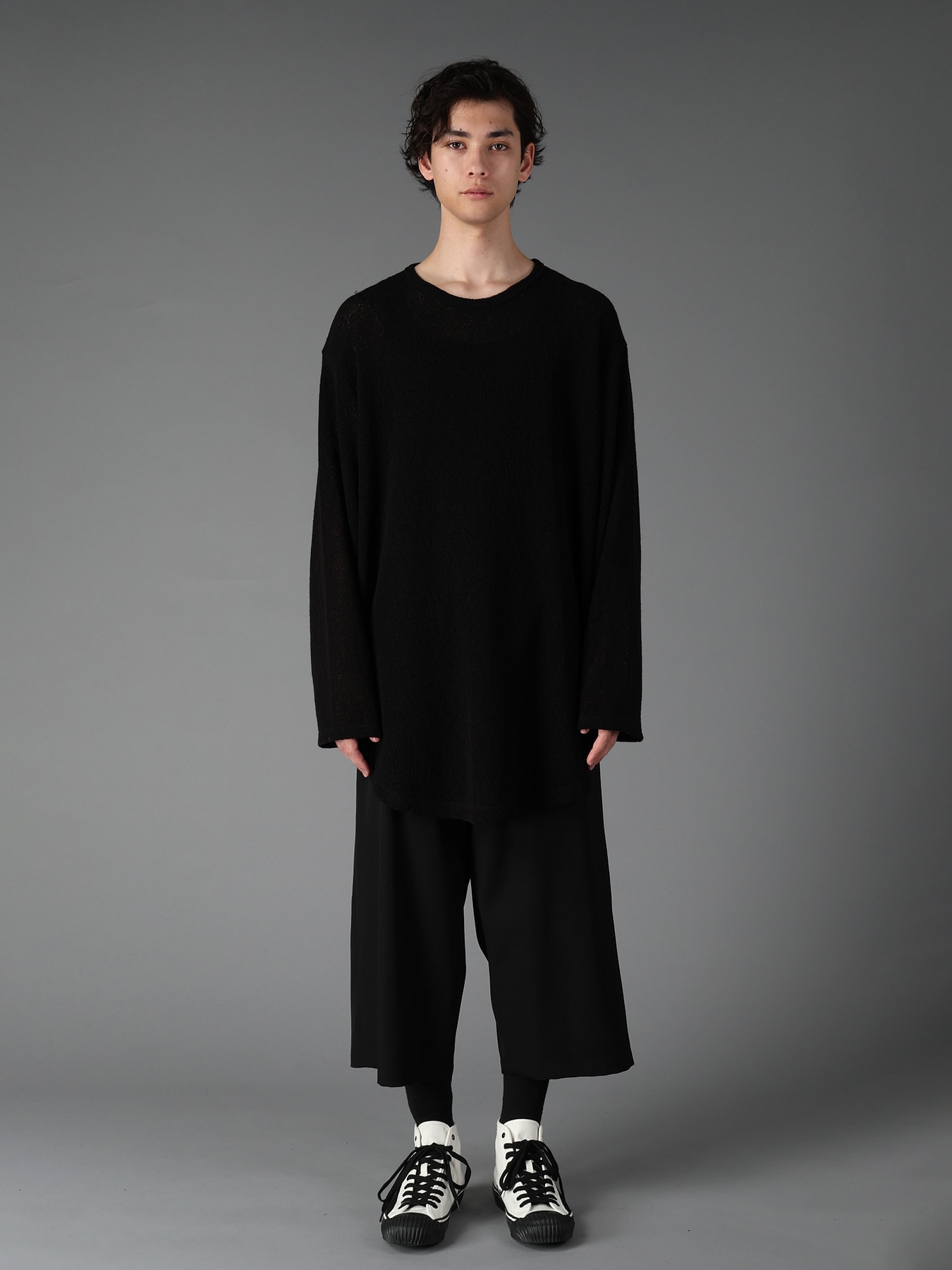 SPIDER WEB KNIT ROUND-HEM JUMBO LONG-SLEEVED T