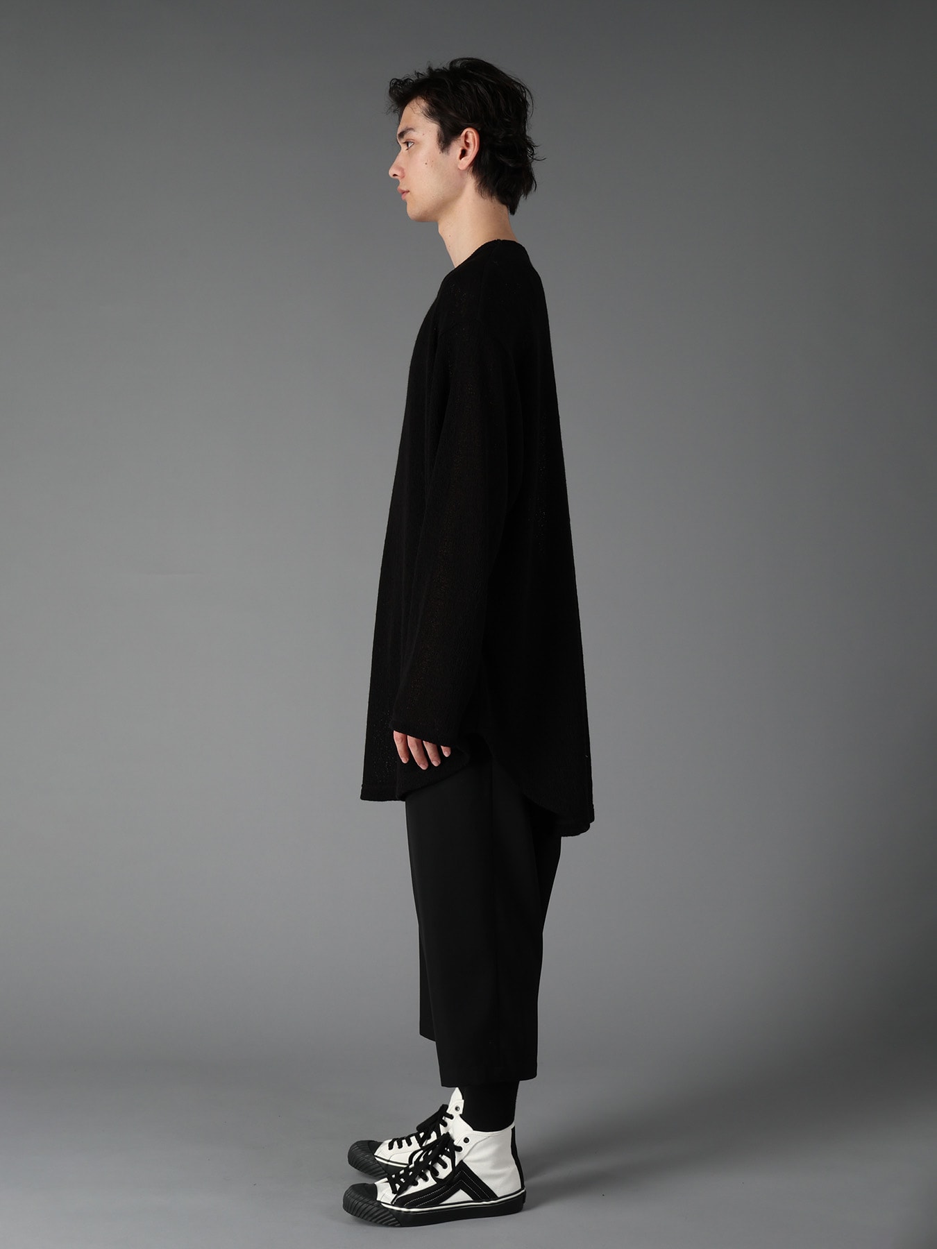 SPIDER WEB KNIT ROUND-HEM JUMBO LONG-SLEEVED T
