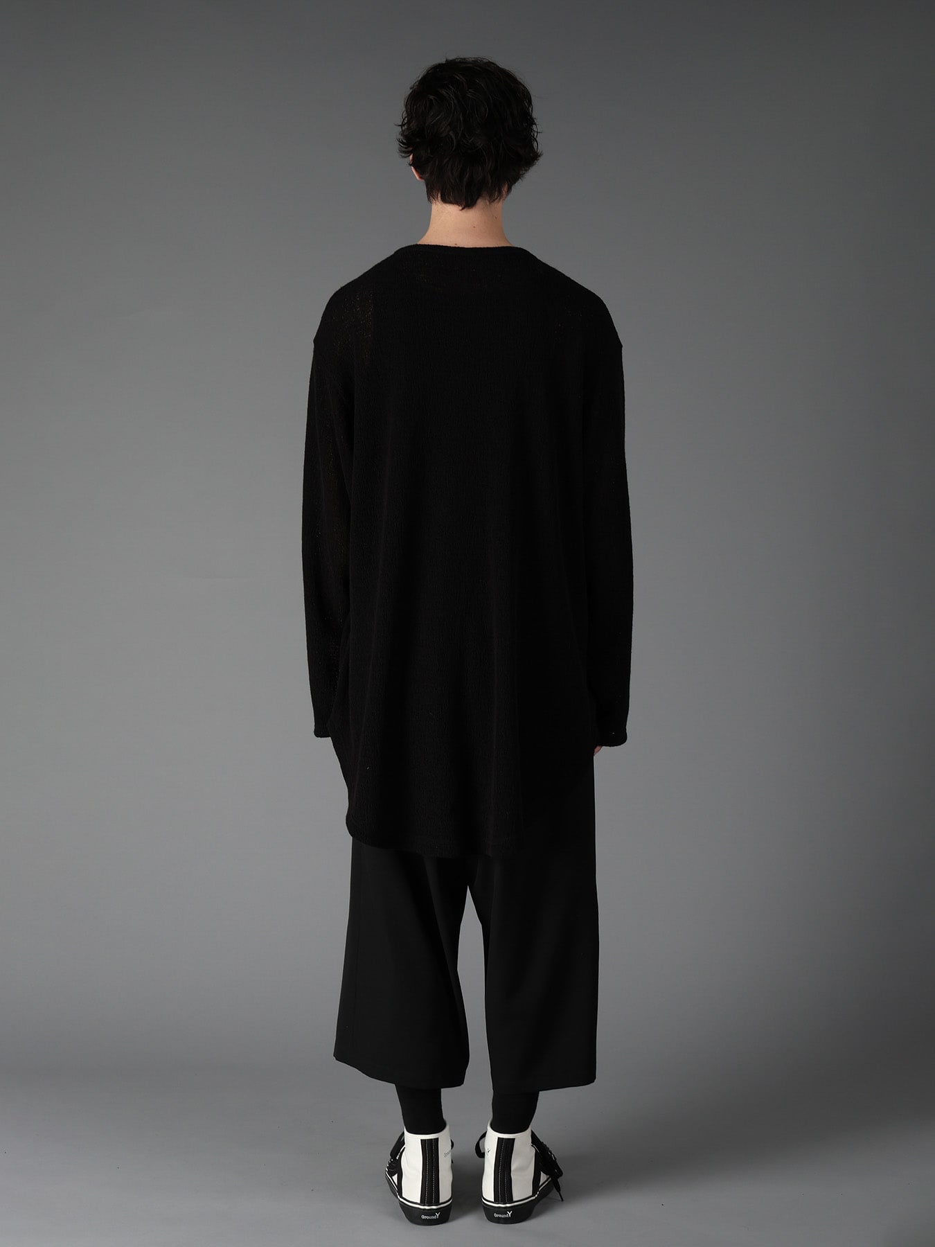 SPIDER WEB KNIT ROUND-HEM JUMBO LONG-SLEEVED T