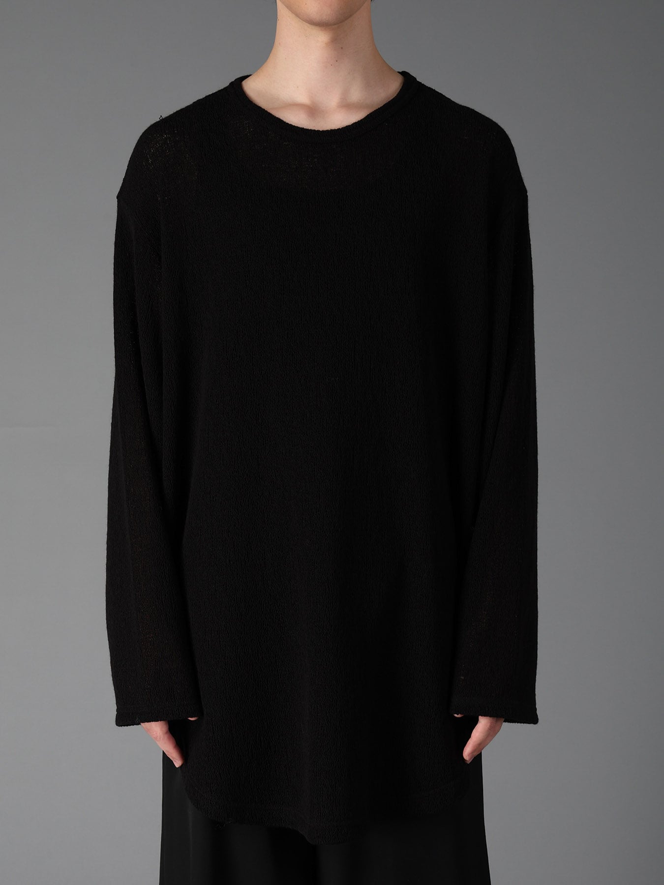 SPIDER WEB KNIT ROUND-HEM JUMBO LONG-SLEEVED T