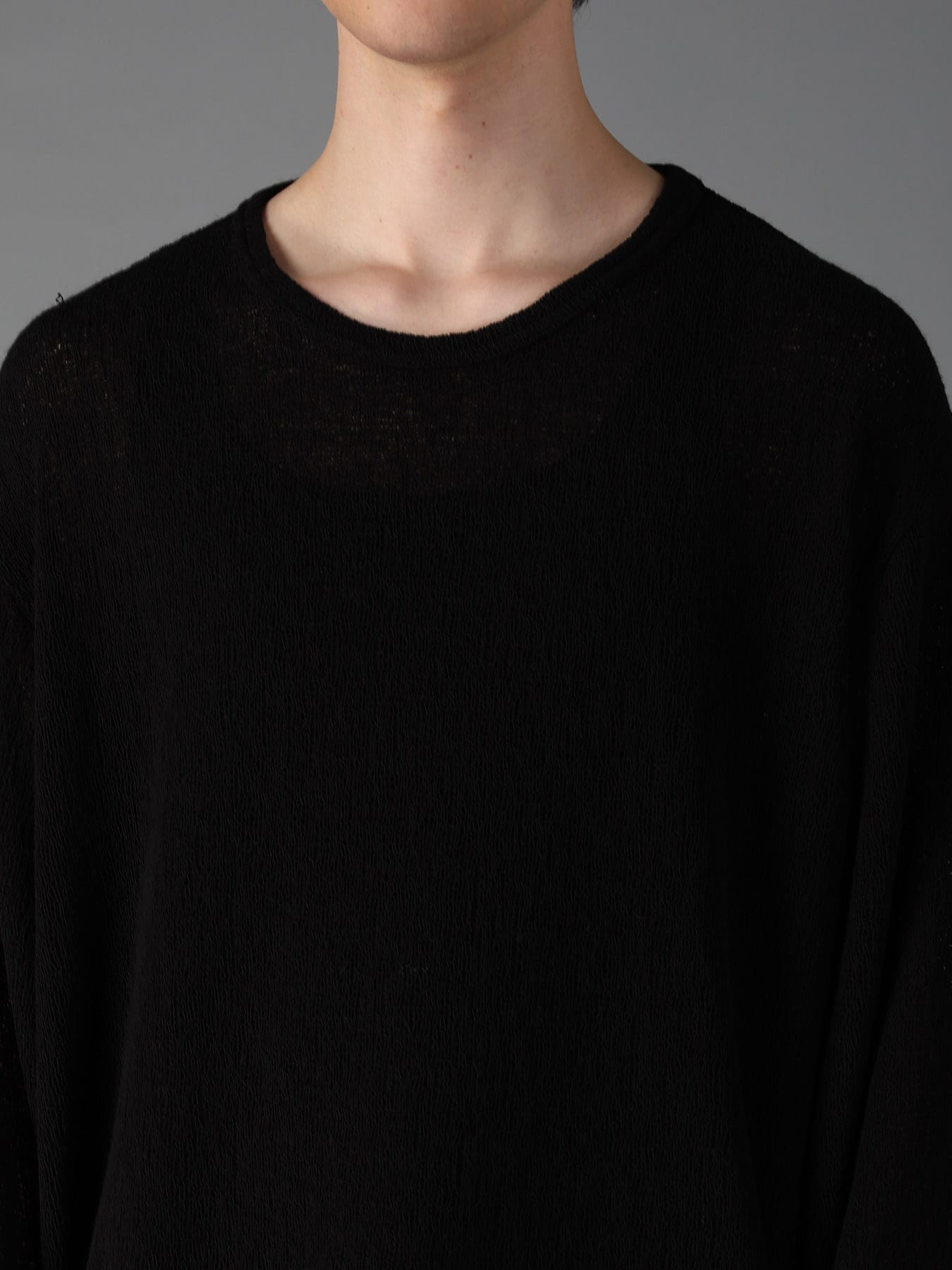 SPIDER WEB KNIT ROUND-HEM JUMBO LONG-SLEEVED T