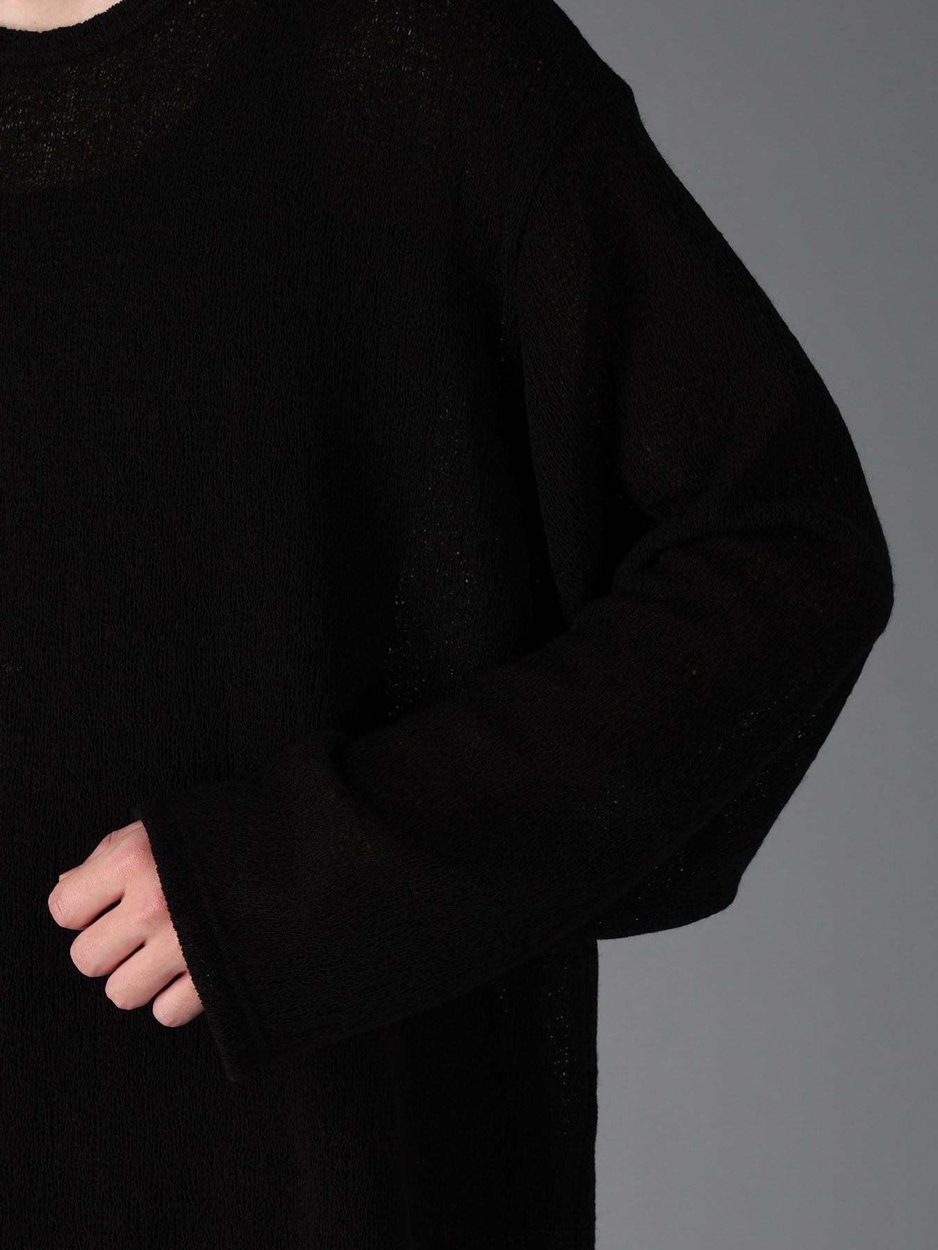 SPIDER WEB KNIT ROUND-HEM JUMBO LONG-SLEEVED T