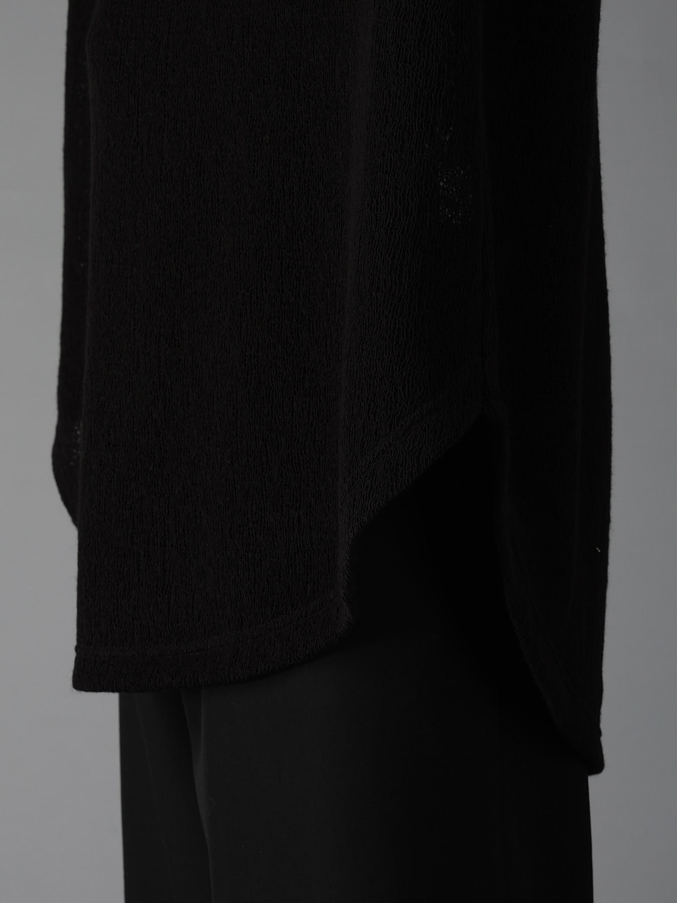 SPIDER WEB KNIT ROUND-HEM JUMBO LONG-SLEEVED T(FREE SIZE Black