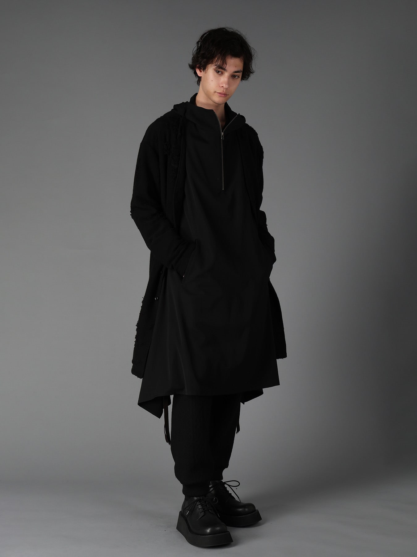 DAMAGE JACQUARD FRENCH TERRY V-NECK LONG CARDIGAN