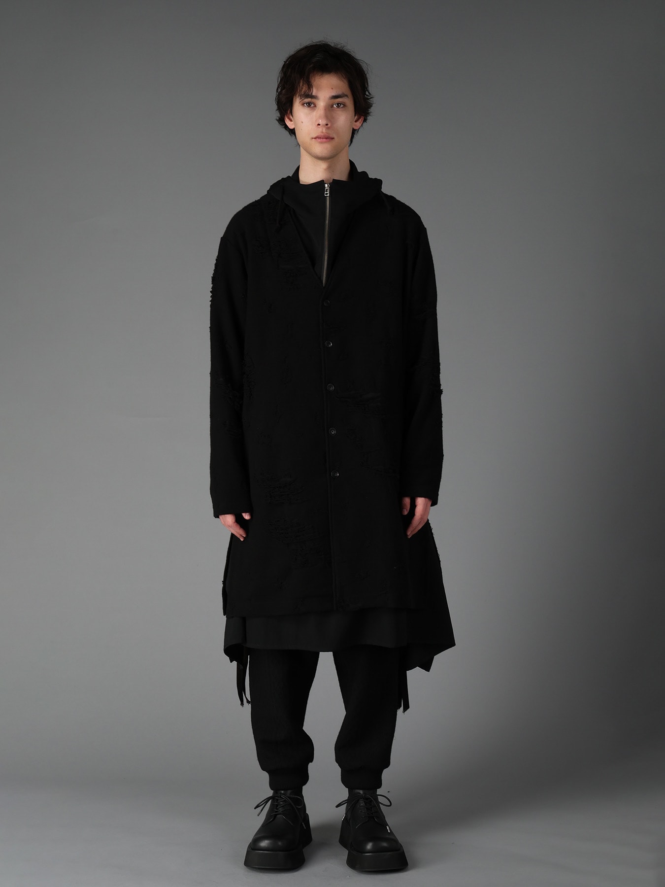 DAMAGE JACQUARD FRENCH TERRY V-NECK LONG CARDIGAN