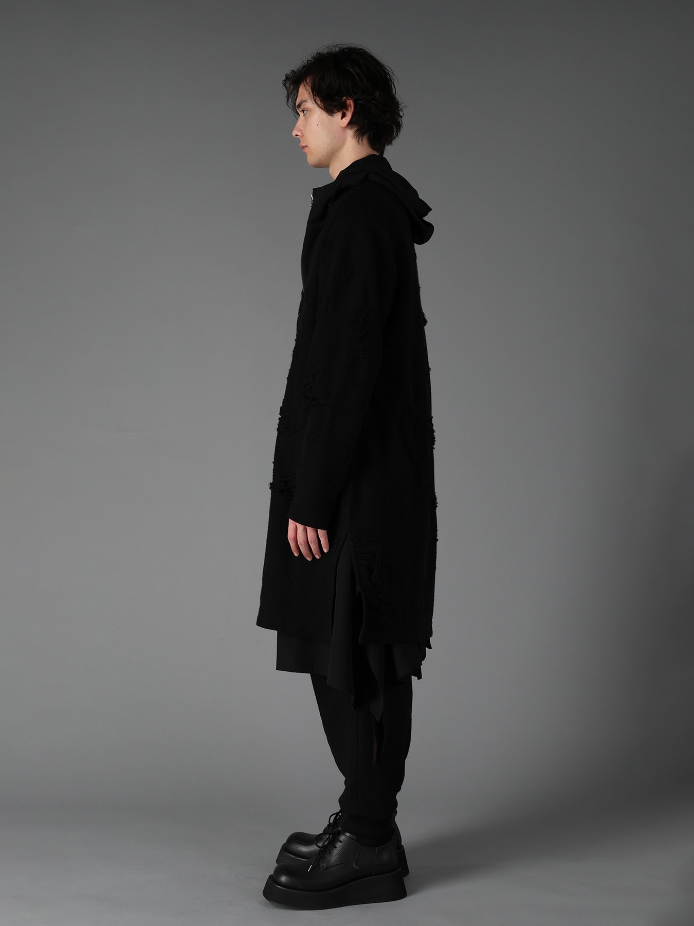 DAMAGE JACQUARD FRENCH TERRY V-NECK LONG CARDIGAN