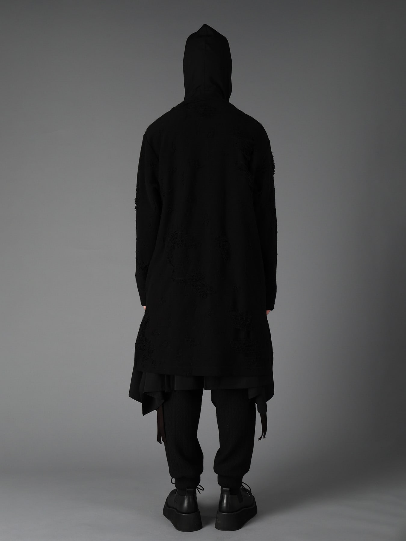 DAMAGE JACQUARD FRENCH TERRY V-NECK LONG CARDIGAN