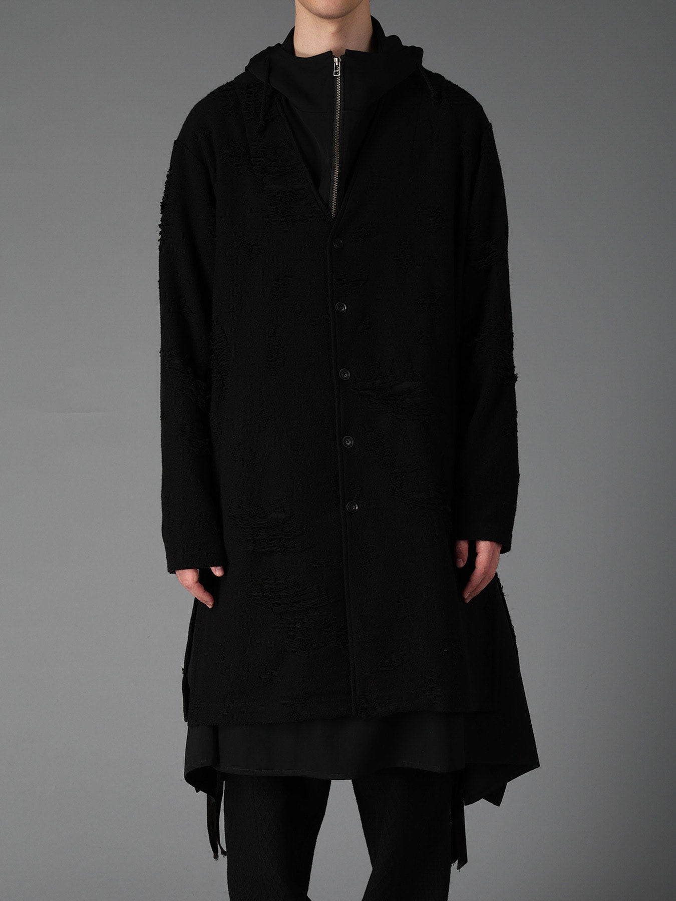 DAMAGE JACQUARD FRENCH TERRY V-NECK LONG CARDIGAN