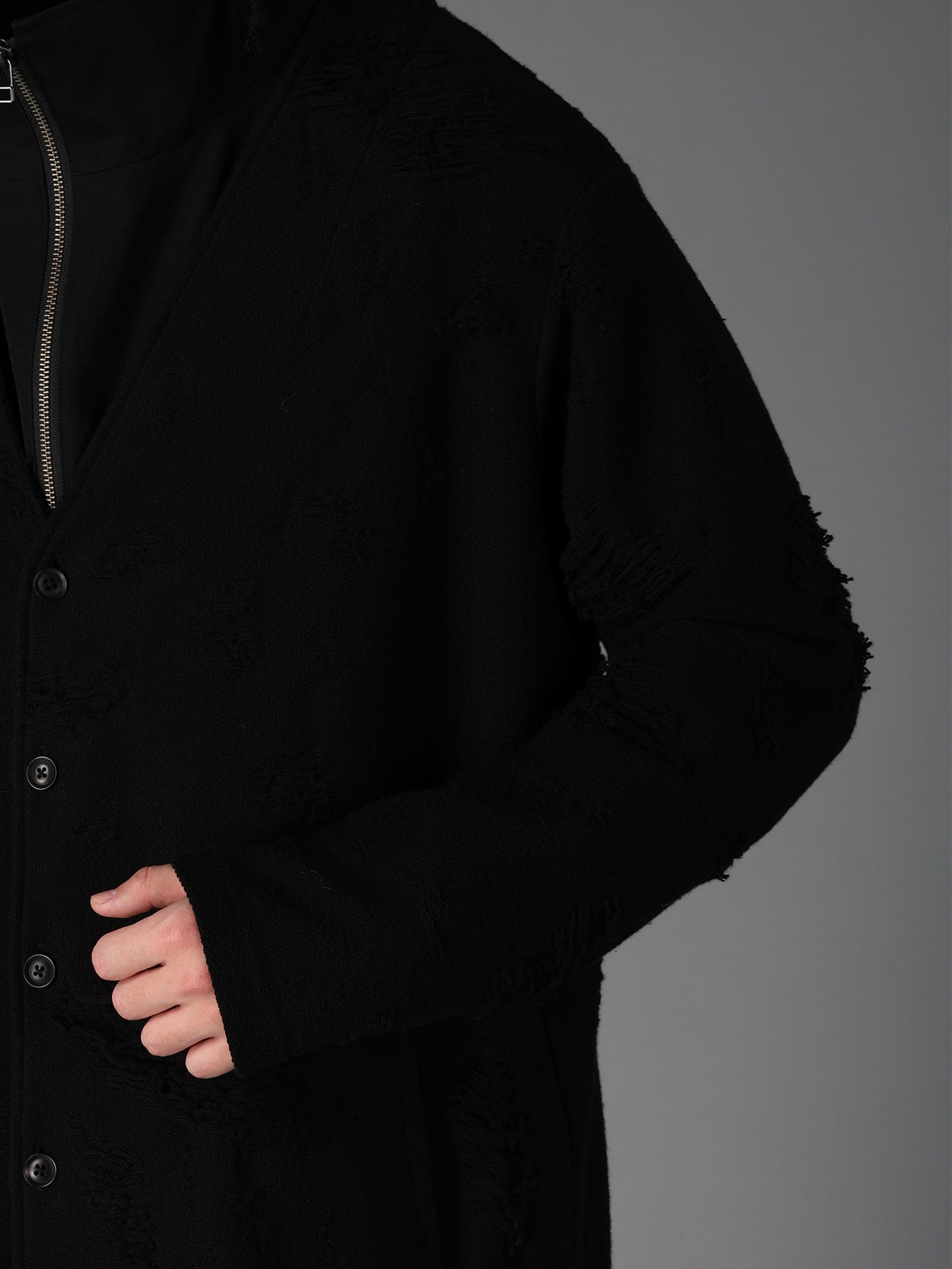 DAMAGE JACQUARD FRENCH TERRY V-NECK LONG CARDIGAN