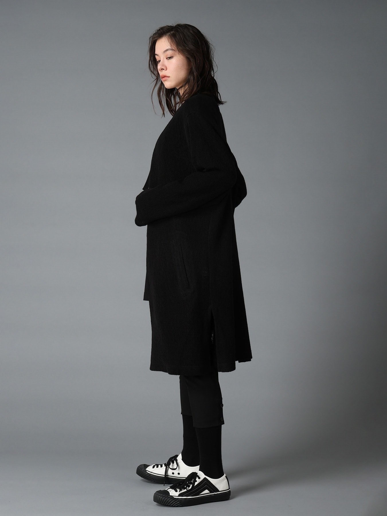 SPIDER WEB KNIT V-NECK LONG CARDIGAN(FREE SIZE Black): Ground Y
