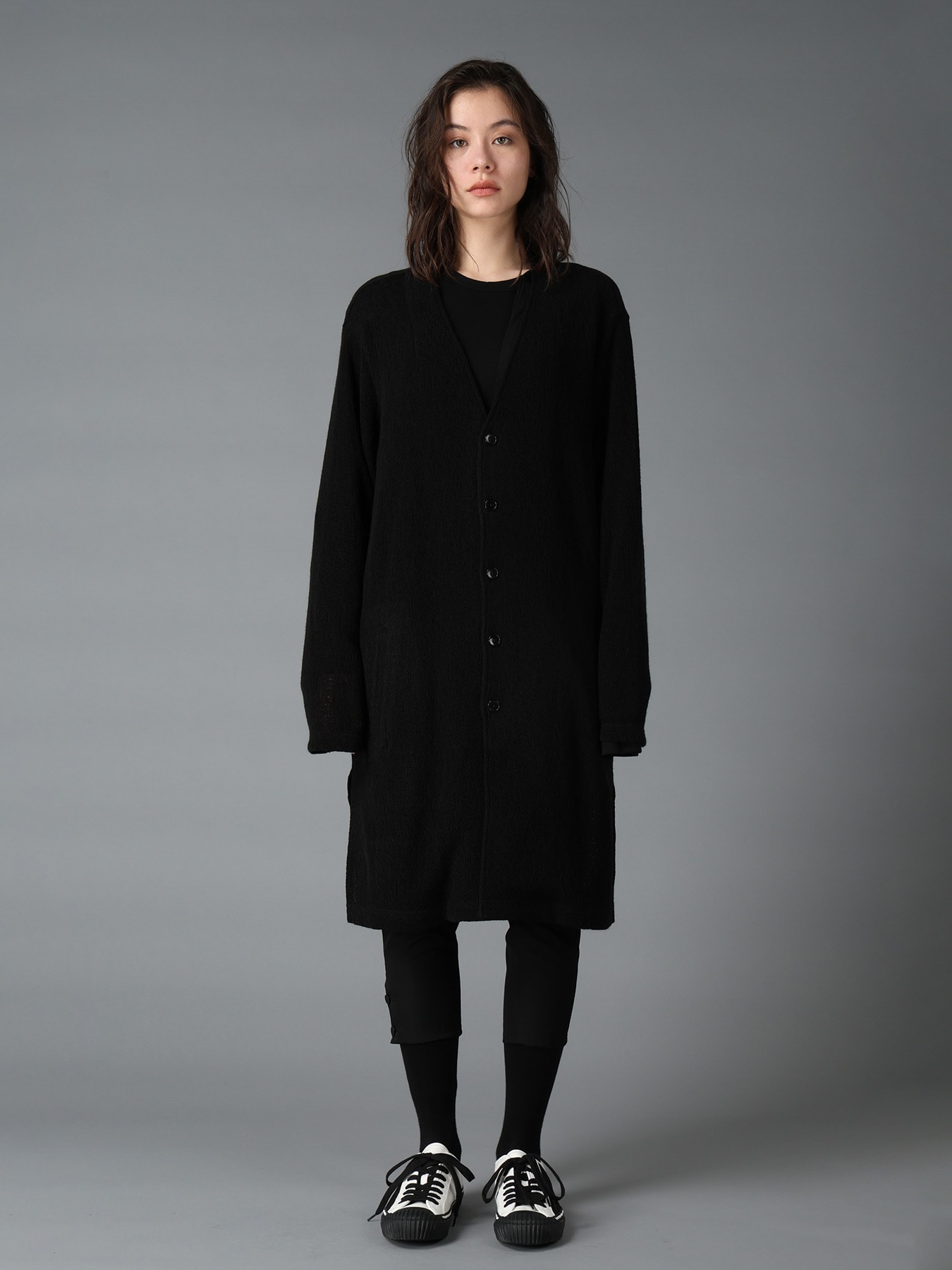 SPIDER WEB KNIT V-NECK LONG CARDIGAN(FREE SIZE Black): Ground Y