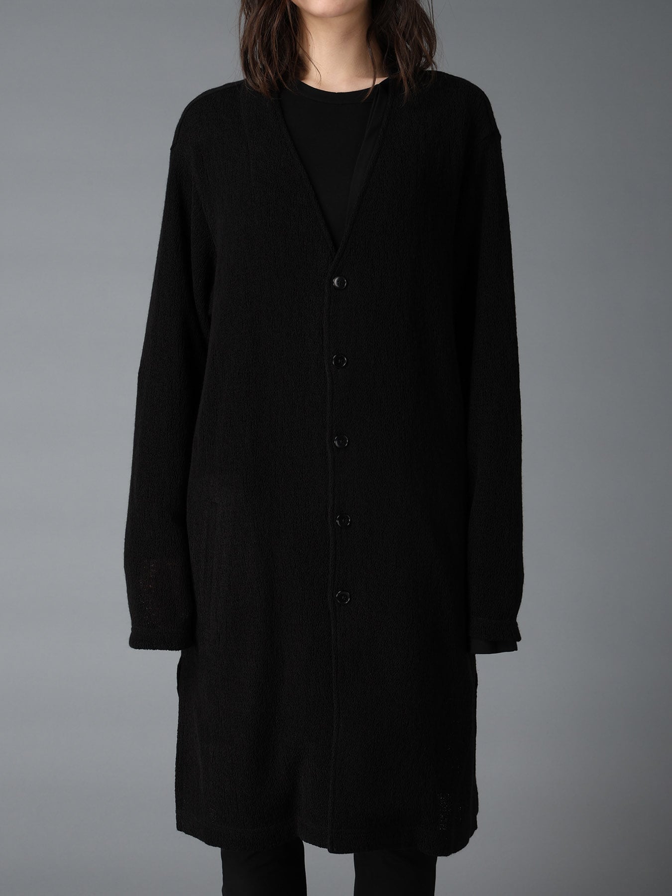 Y's シワ加工 ロングカーディガン 黒 SPIDER WEB KNIT V-NECK LONG CARDIGAN(FREE SIZE Black): Ground Y