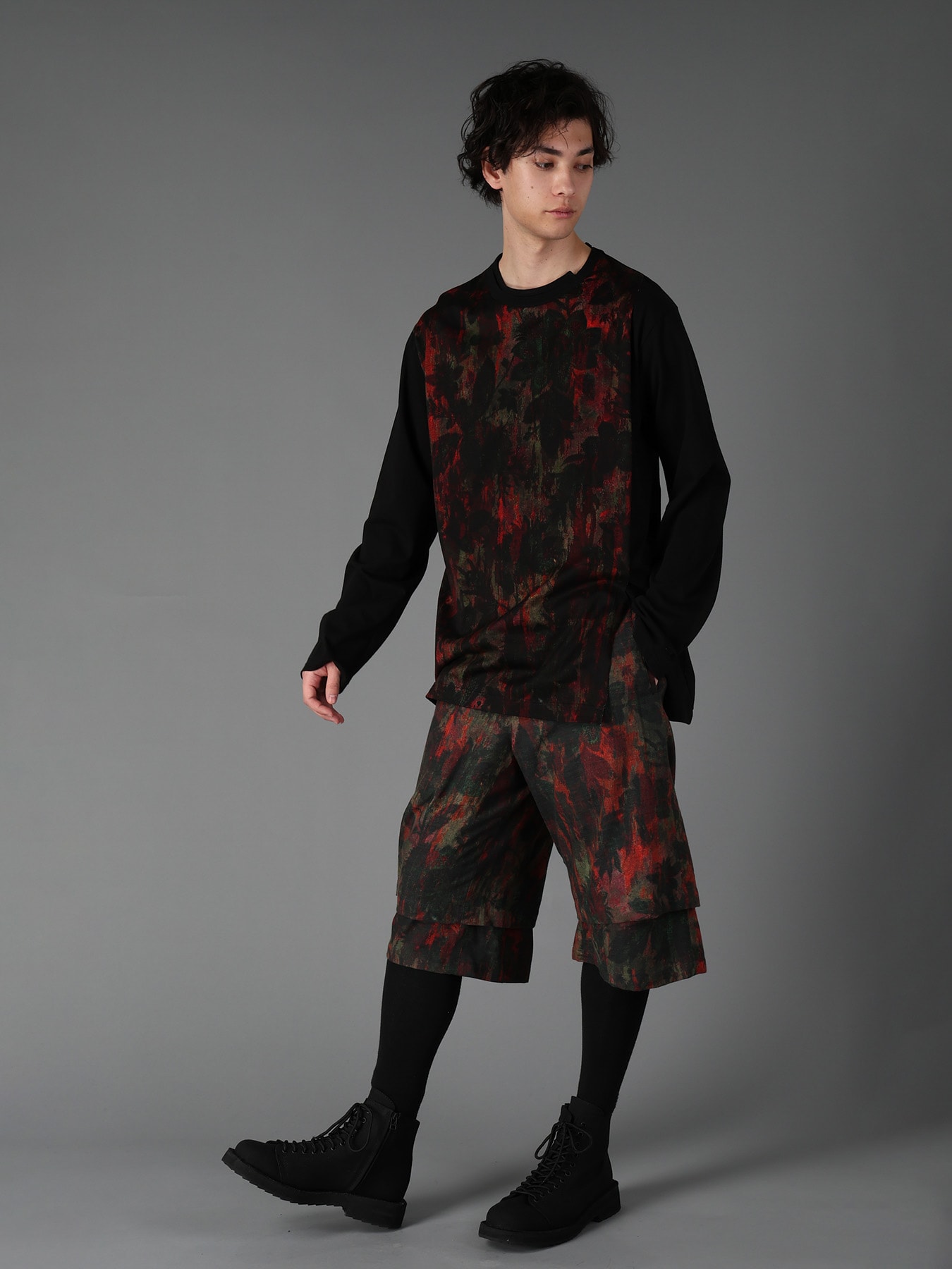 SHADOW FLORAL + COTTON JERSEY MIX LONG SLEEVED T