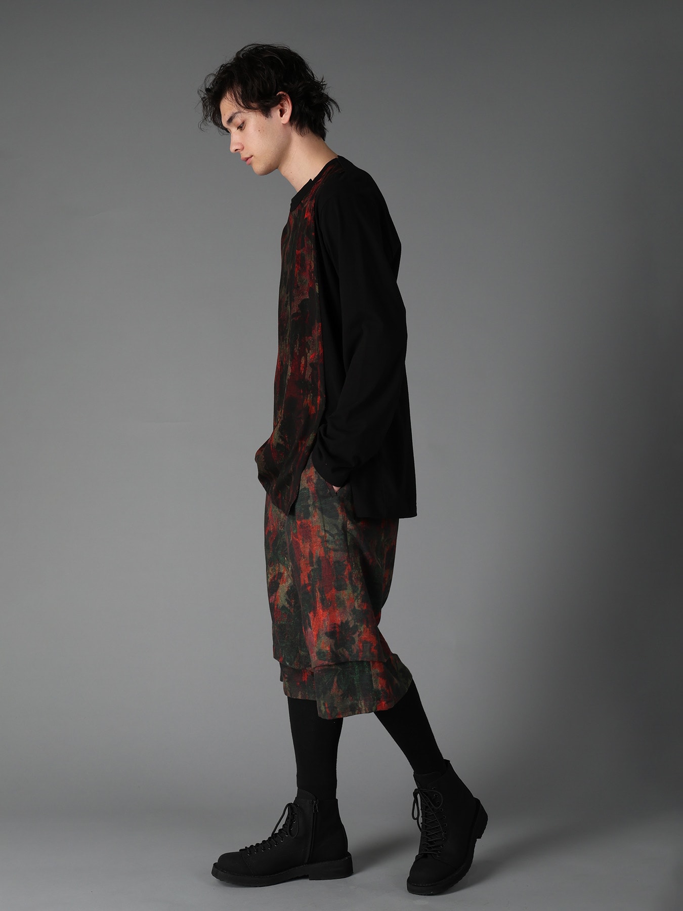 SHADOW FLORAL + COTTON JERSEY MIX LONG SLEEVED T