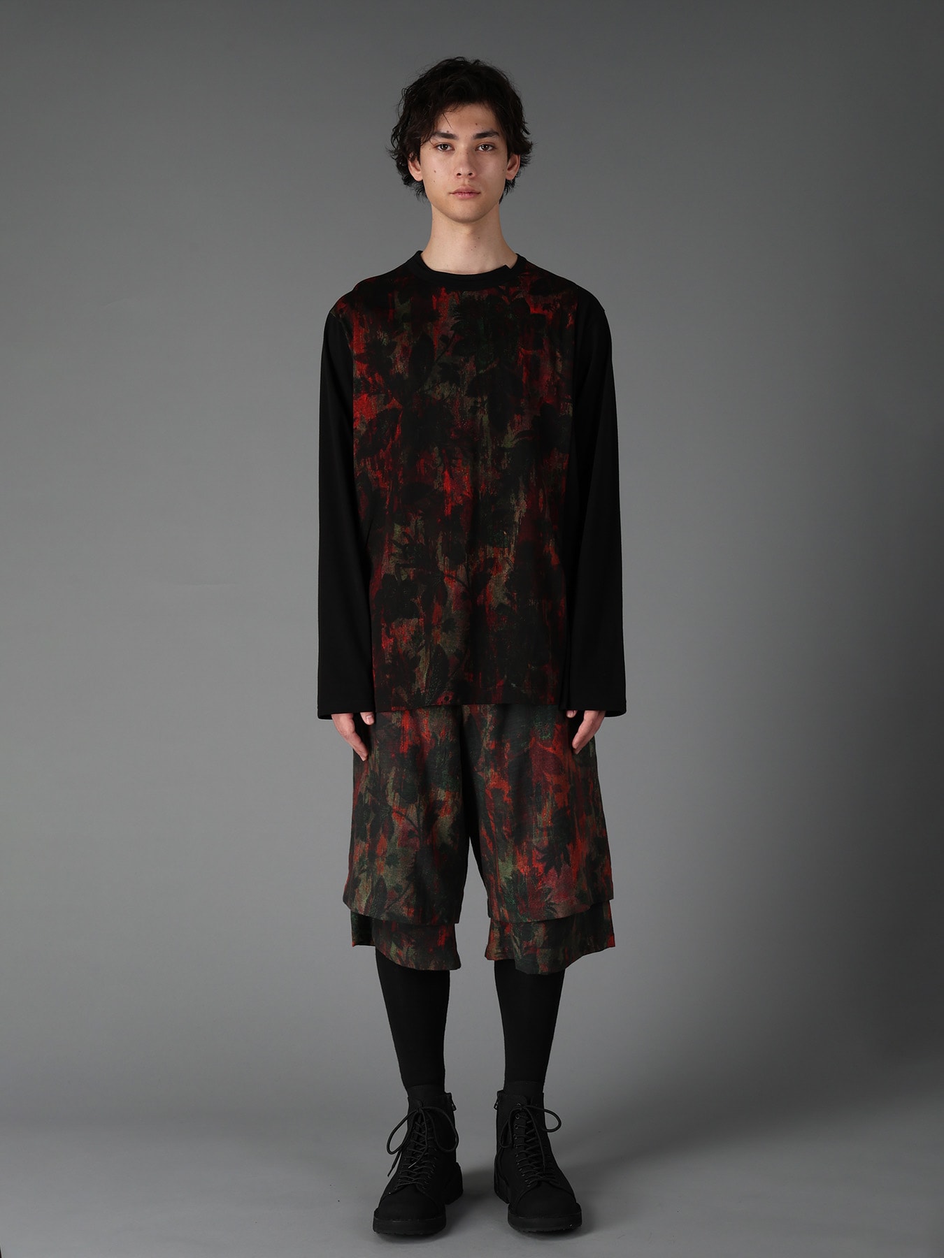 SHADOW FLORAL + COTTON JERSEY MIX LONG SLEEVED T
