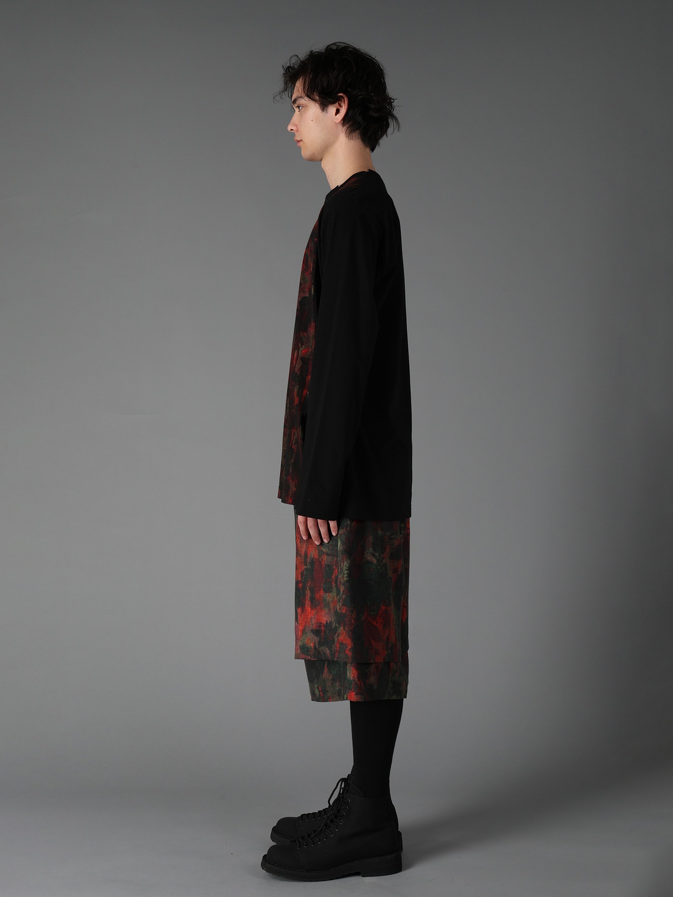 SHADOW FLORAL + COTTON JERSEY MIX LONG SLEEVED T
