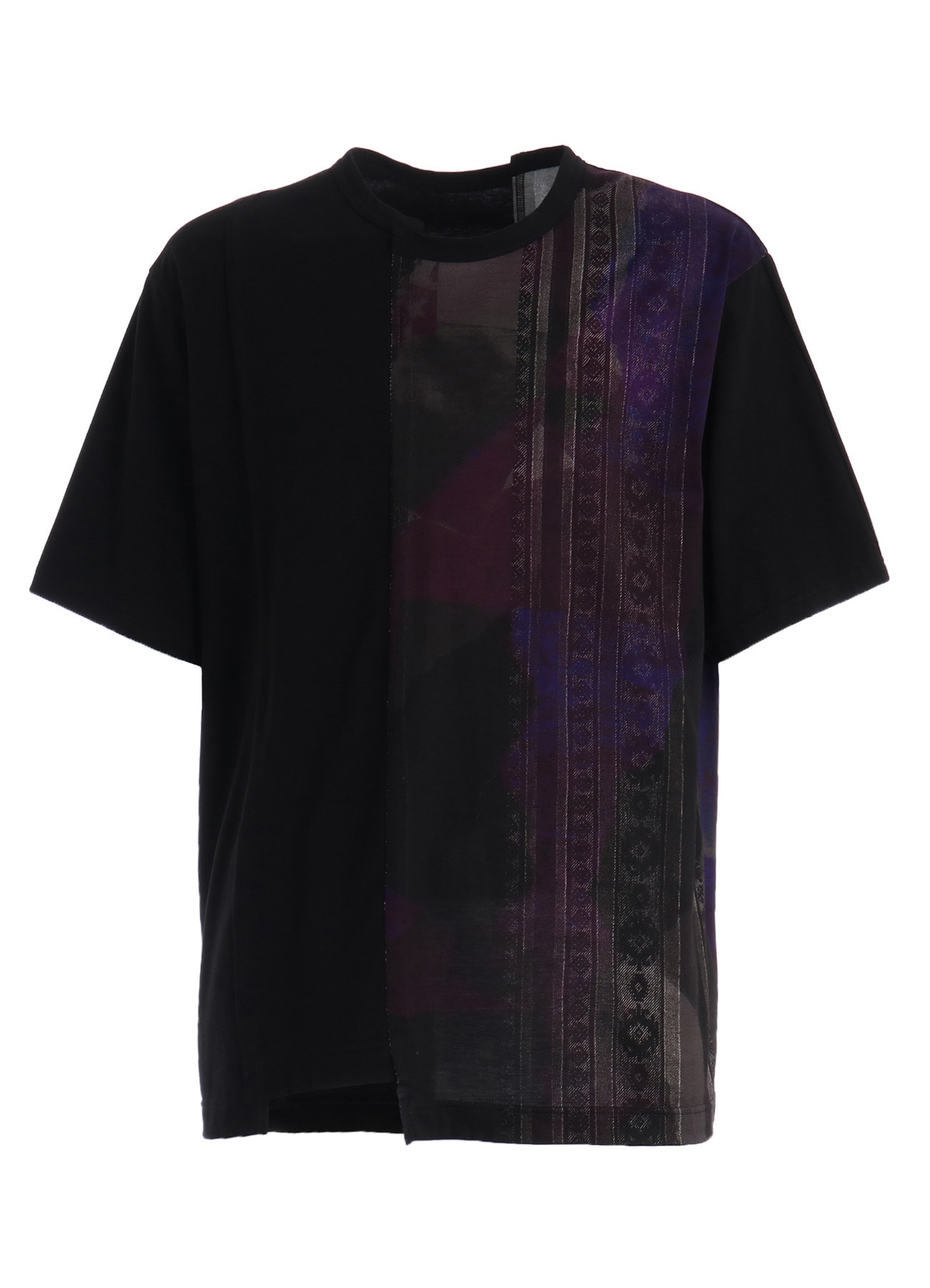 PURPLE STRIPE+COTTON JERSEY CUT-OFF SHORT SLEEVED T