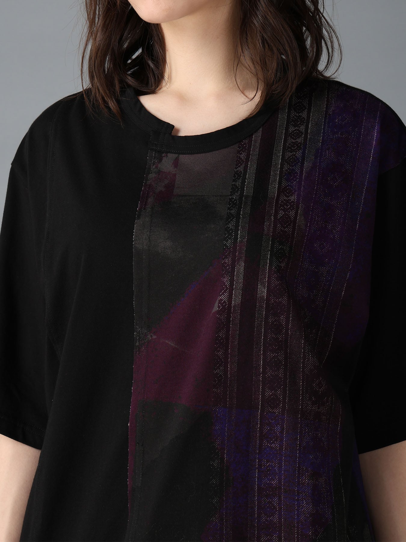 PURPLE STRIPE+COTTON JERSEY CUT-OFF SHORT SLEEVED T