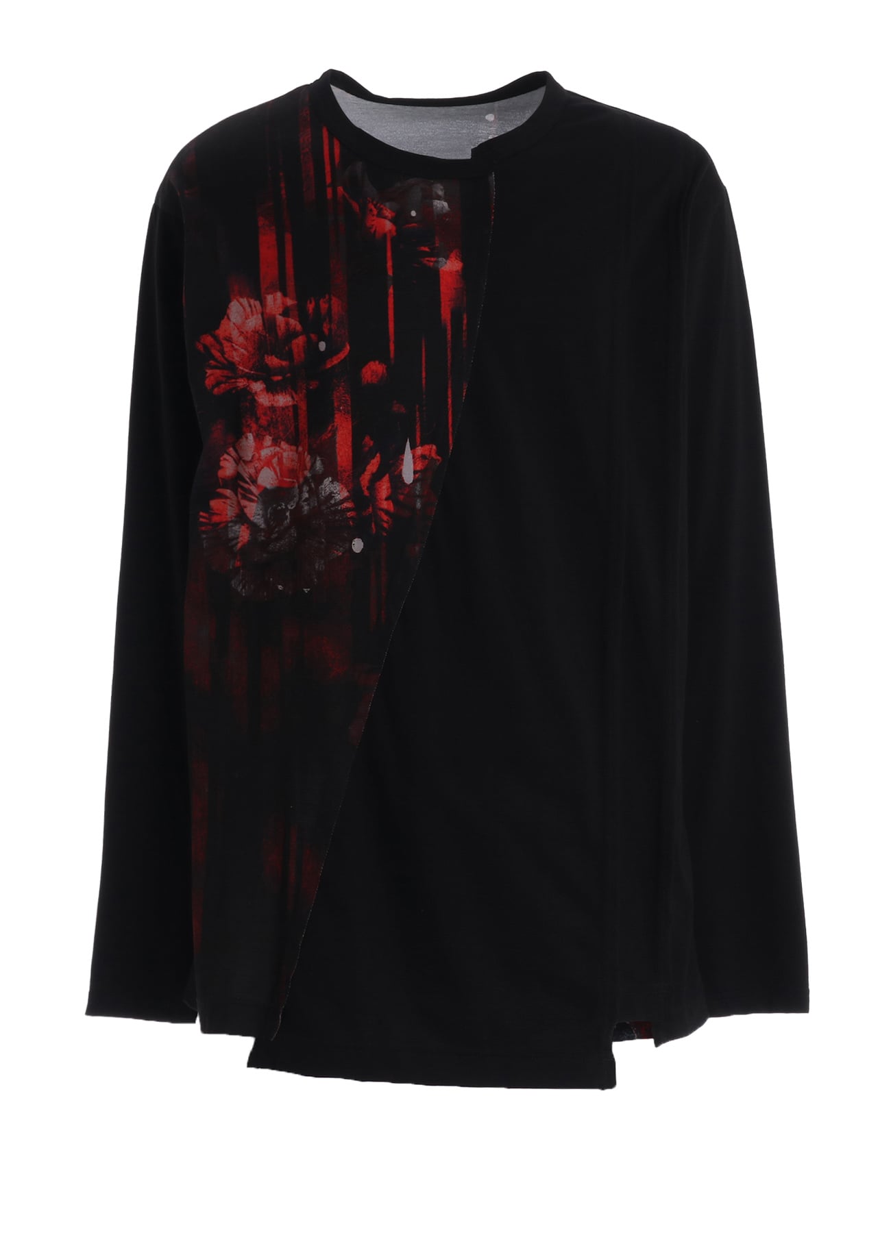 FLORAL STRIPED & COTTON JERSEY CUT-OFF LONG-SLEEVED T-SHIRT
