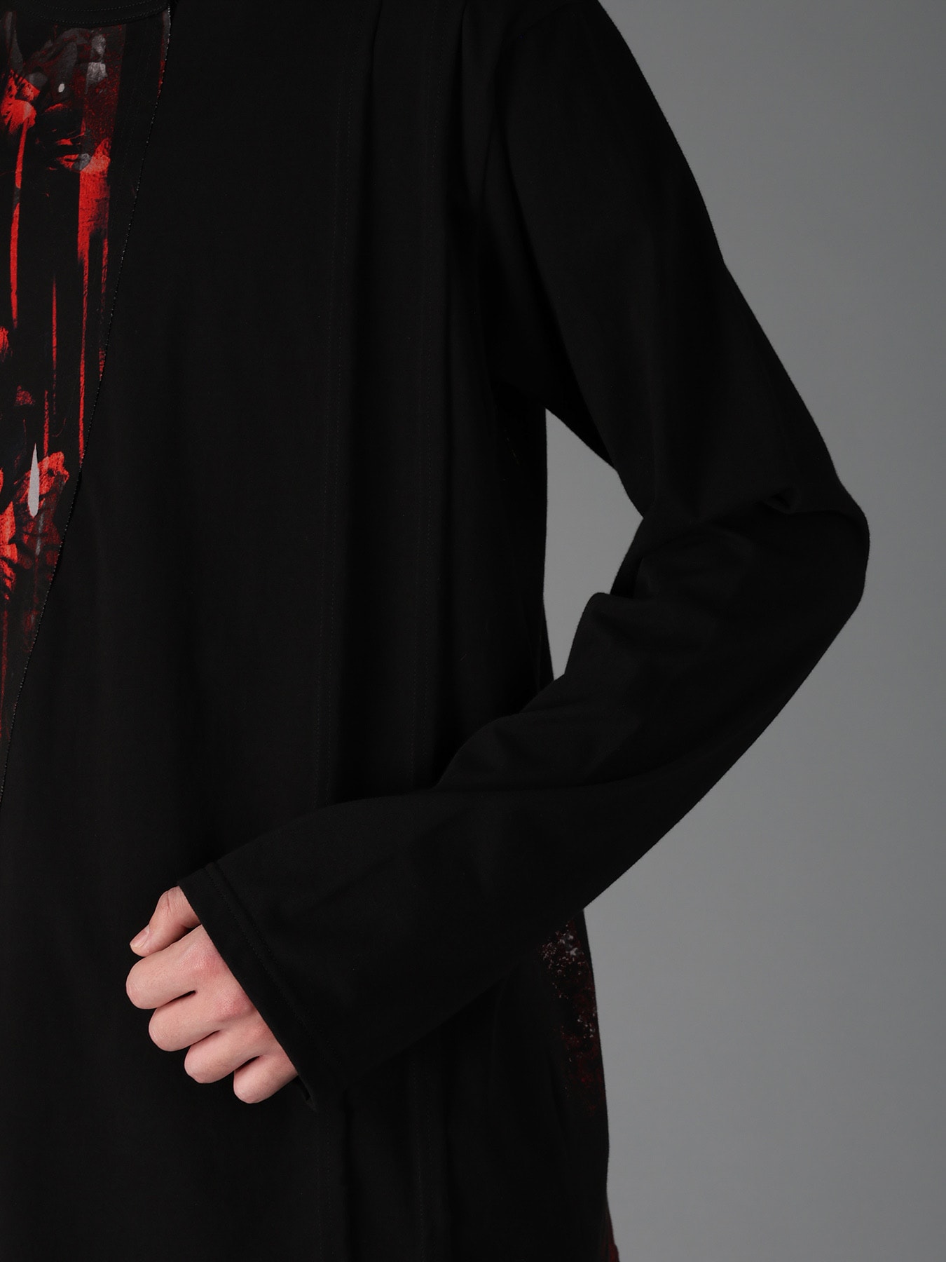 FLORAL STRIPED & COTTON JERSEY CUT-OFF LONG-SLEEVED T-SHIRT
