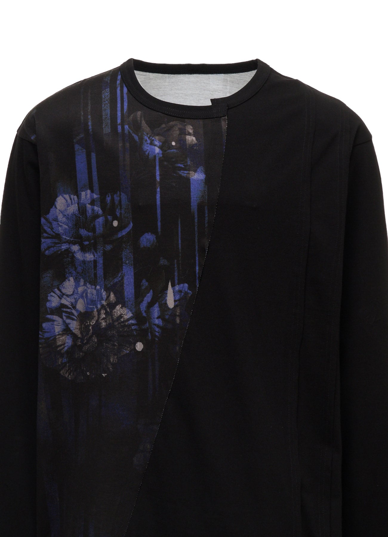 FLORAL STRIPED & COTTON JERSEY CUT-OFF LONG-SLEEVED T-SHIRT