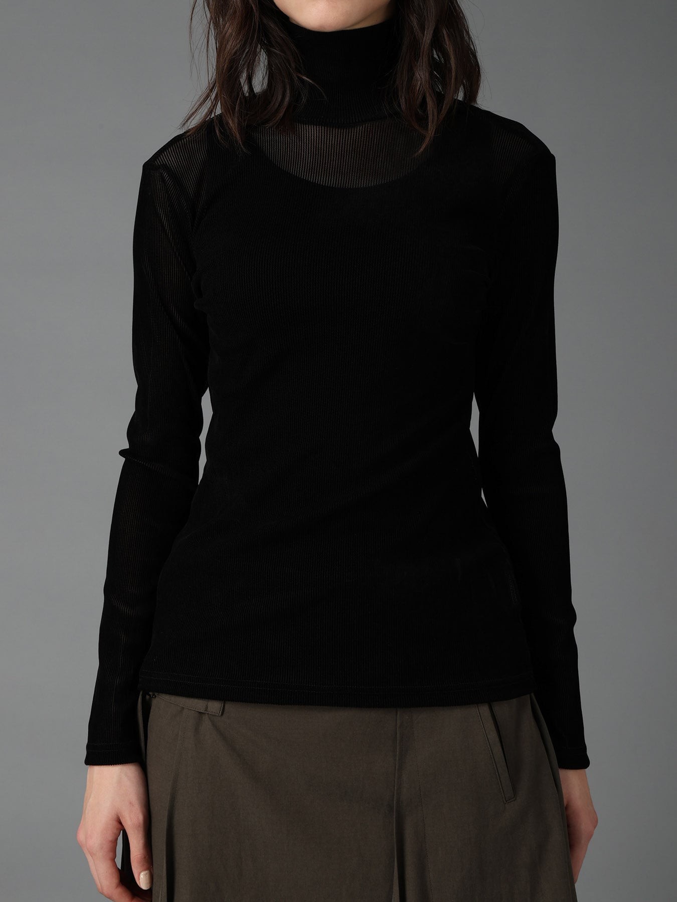 FLOCKED STRIPE HIGH-NECK TULLE
