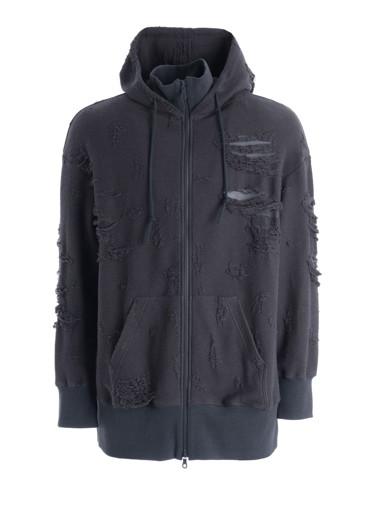 DAMAGE JACQUARD FRENCH TERRY NECK RIB CUT-OFF SEAM HOODIE