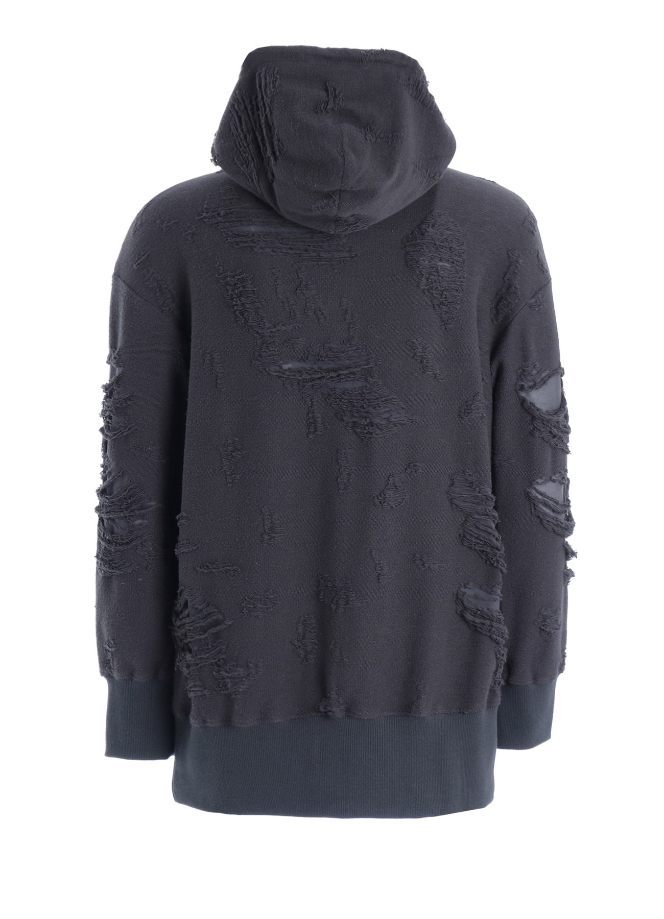 DAMAGE JACQUARD FRENCH TERRY NECK RIB CUT-OFF SEAM HOODIE