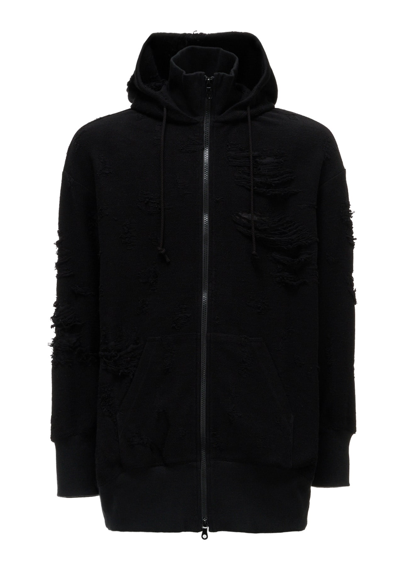 DAMAGE JACQUARD FRENCH TERRY NECK RIB CUT-OFF SEAM HOODIE