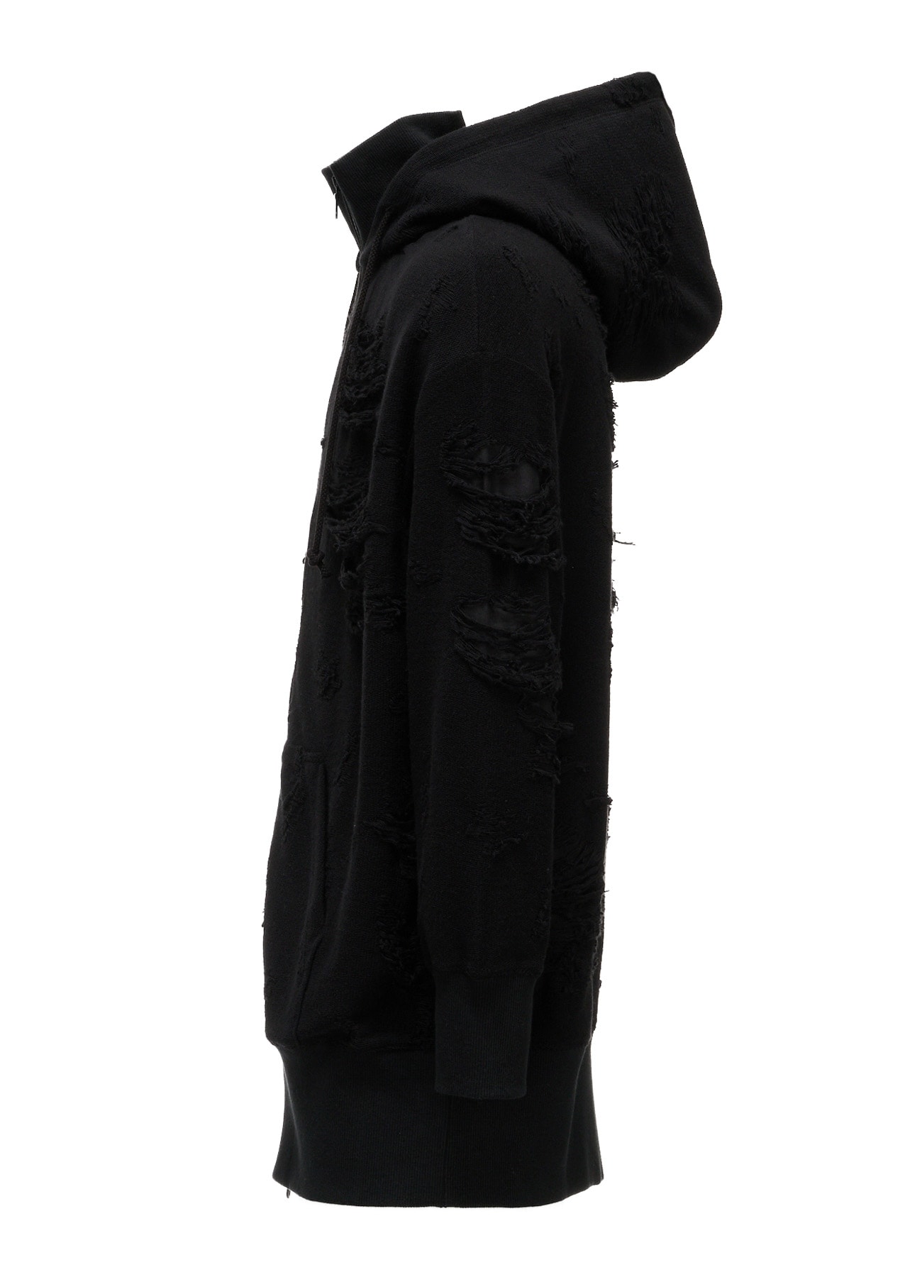 DAMAGE JACQUARD FRENCH TERRY NECK RIB CUT-OFF SEAM HOODIE