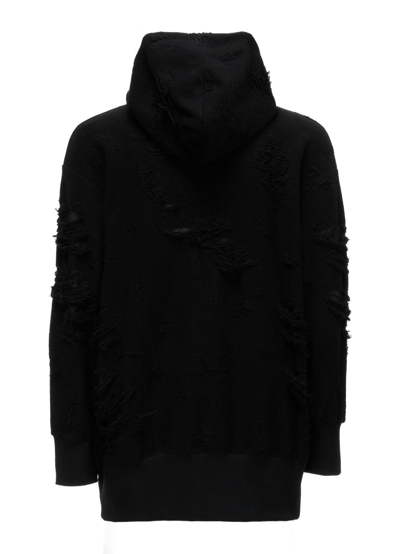 DAMAGE JACQUARD FRENCH TERRY NECK RIB CUT-OFF SEAM HOODIE